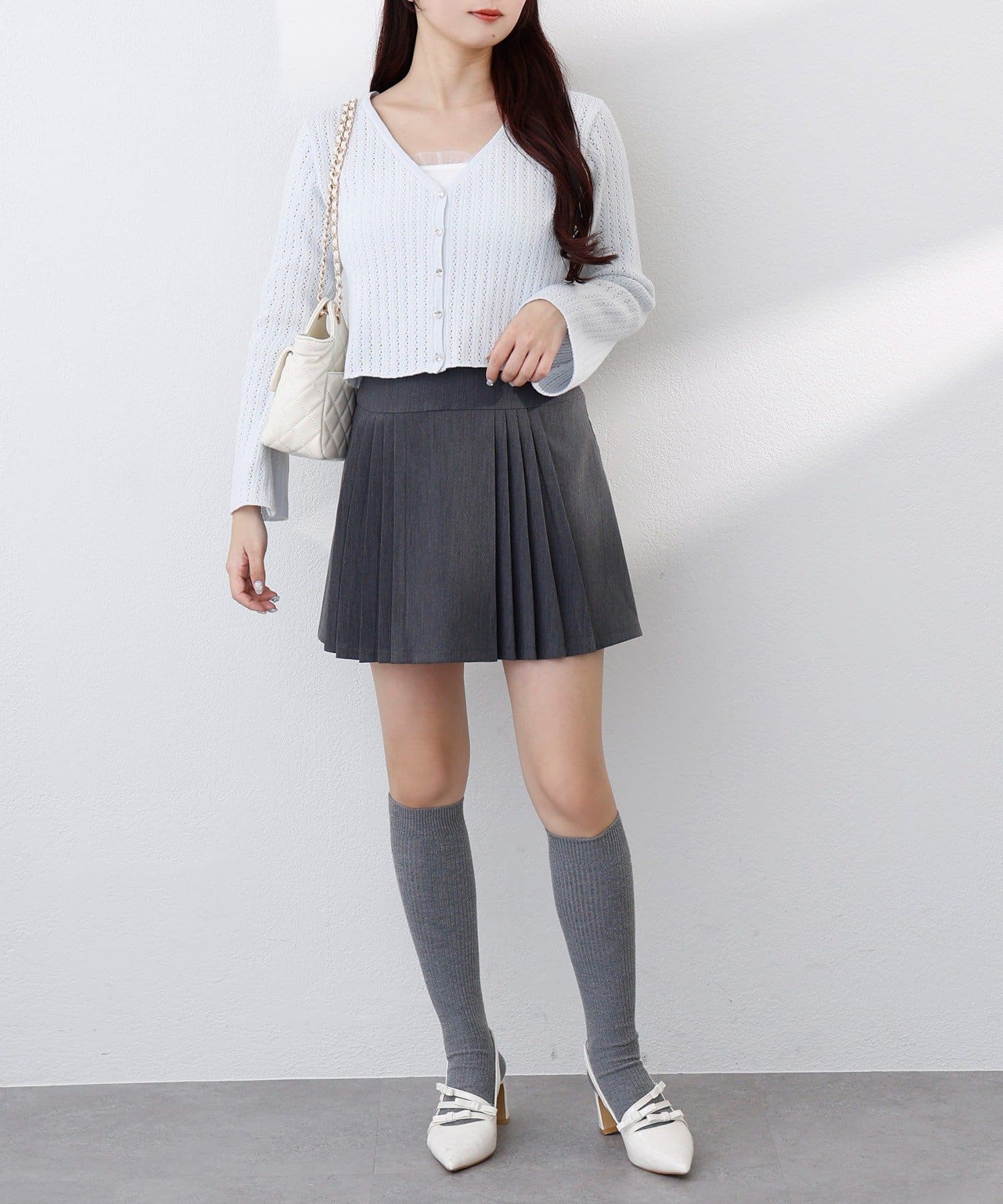 one after another NICE CLAUP(ワンアフターアナザー ナイスクラップ) 【premiumorder】ツイードプリーツミニスカート／サイズ展開あり