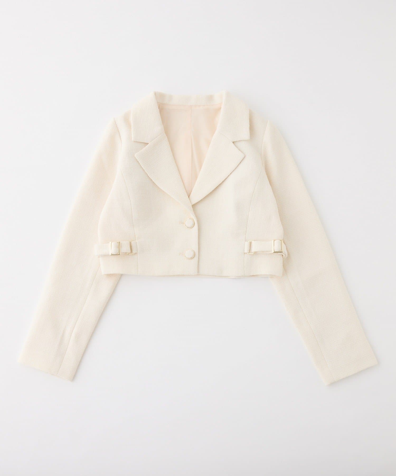 one after another NICE CLAUP(ワンアフターアナザー ナイスクラップ) 【premiumorder】サイドベルトツイードショートジャケット