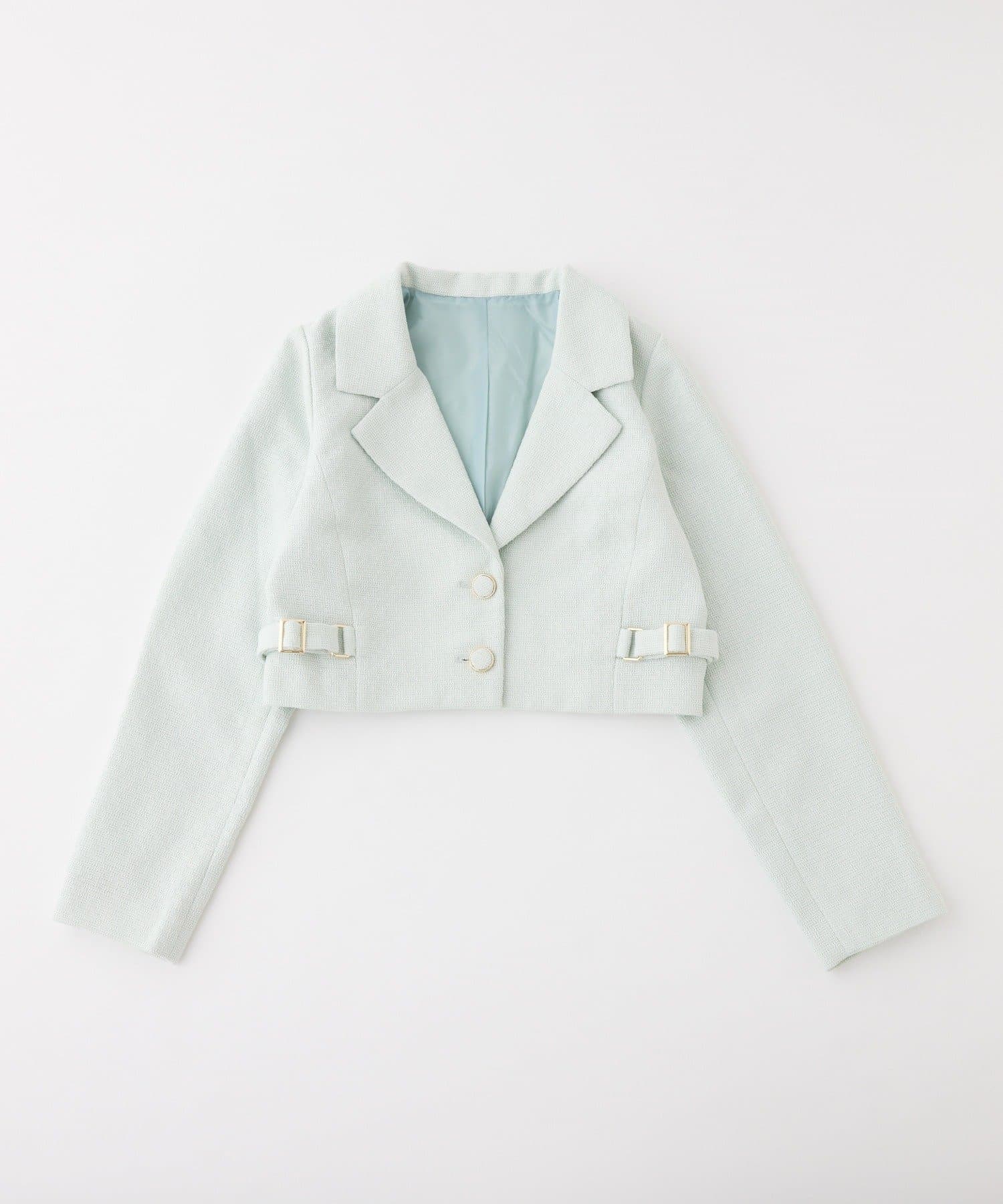 one after another NICE CLAUP(ワンアフターアナザー ナイスクラップ) 【premiumorder】サイドベルトツイードショートジャケット