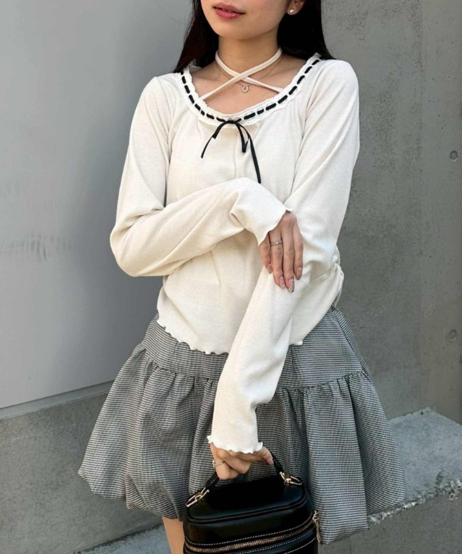 Remind me and forever(リマインドミーアンドフォーエバー) 衿レースリボンテレコトップス