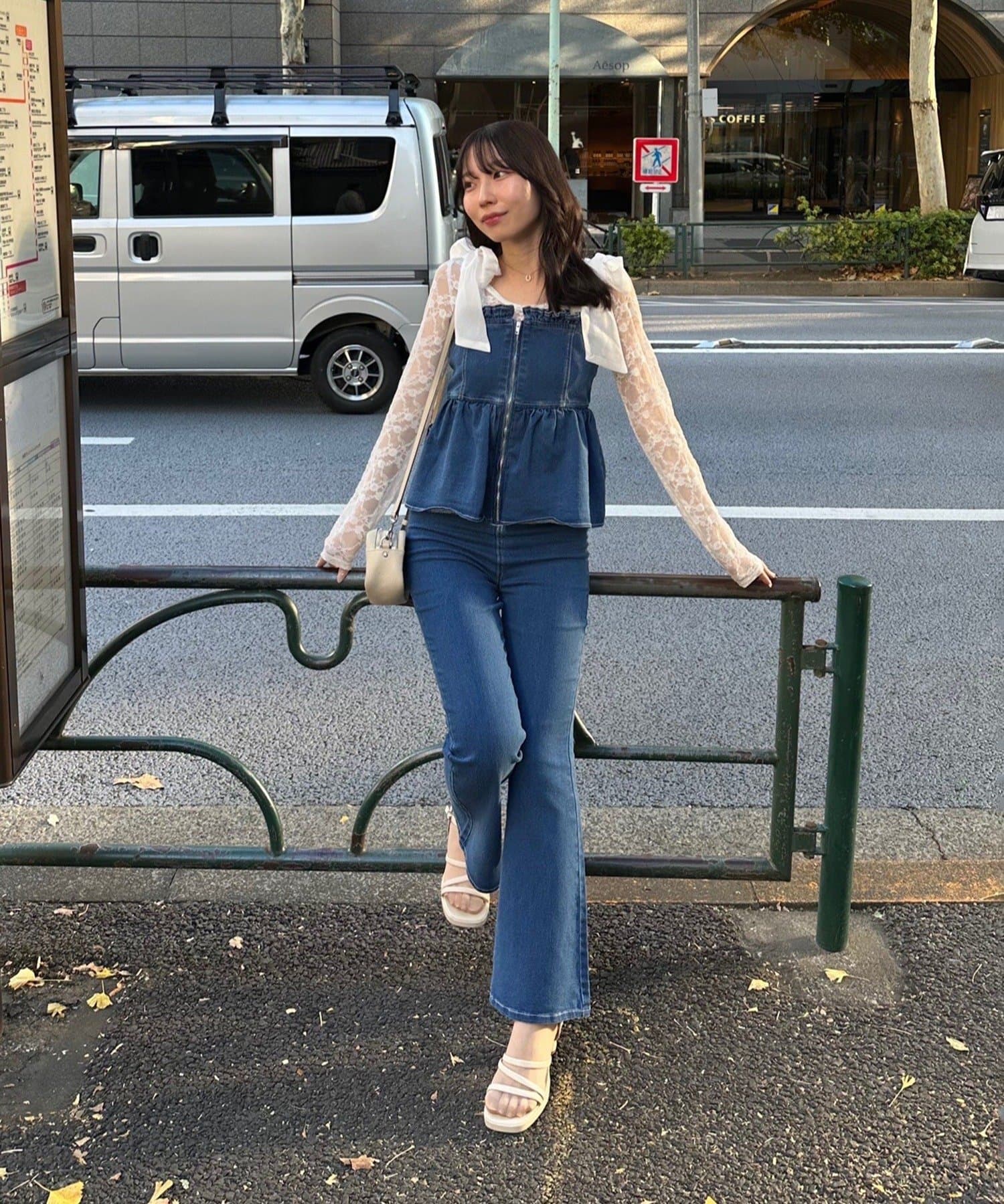 NICE CLAUP / OLIVE des OLIVE OUTLET(ナイスクラップ  / オリーブ デ オリーブ アウトレット) 【continuer】オーガンリボンペプラムサロペ