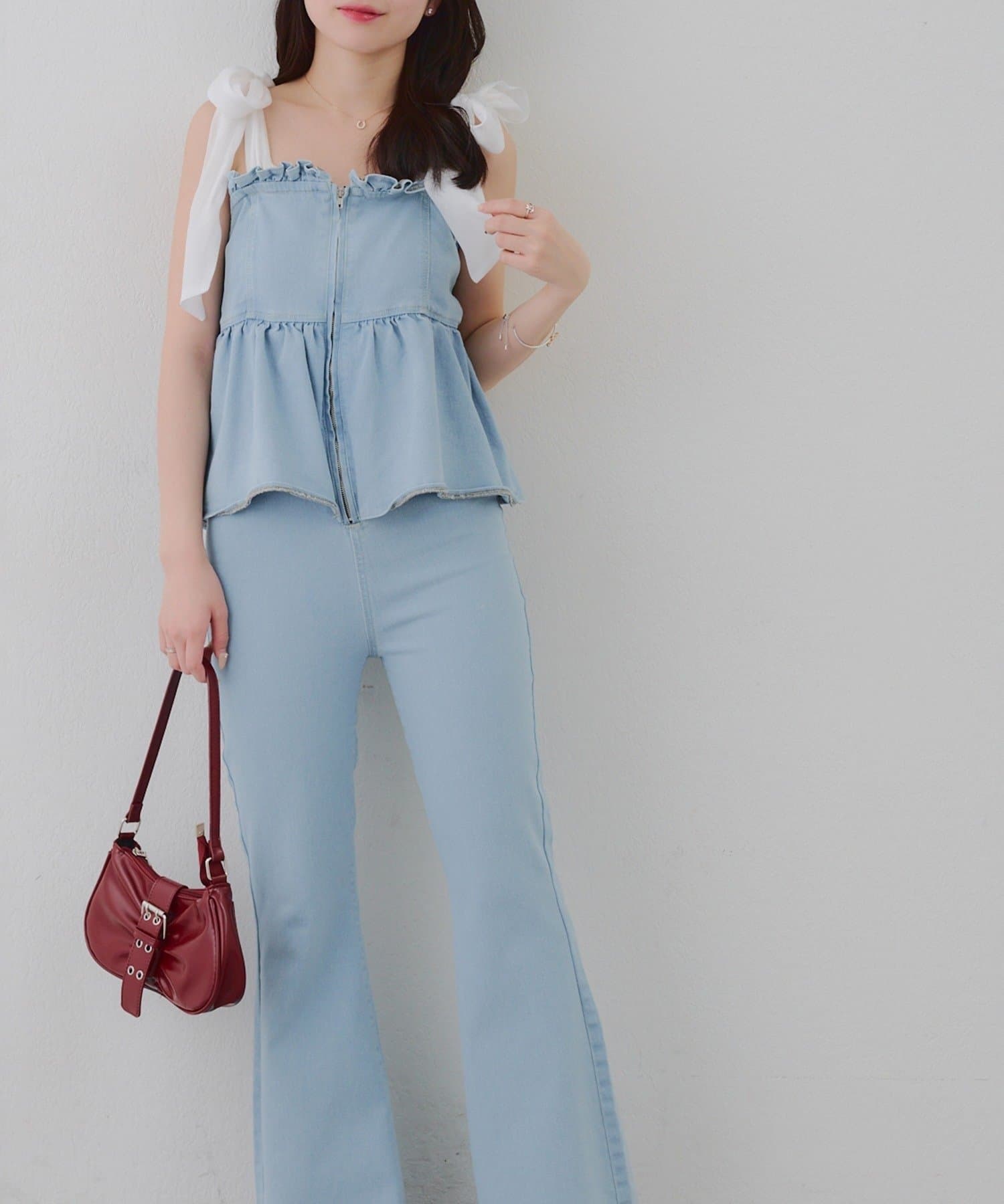 NICE CLAUP / OLIVE des OLIVE OUTLET(ナイスクラップ  / オリーブ デ オリーブ アウトレット) 【continuer】オーガンリボンペプラムサロペ