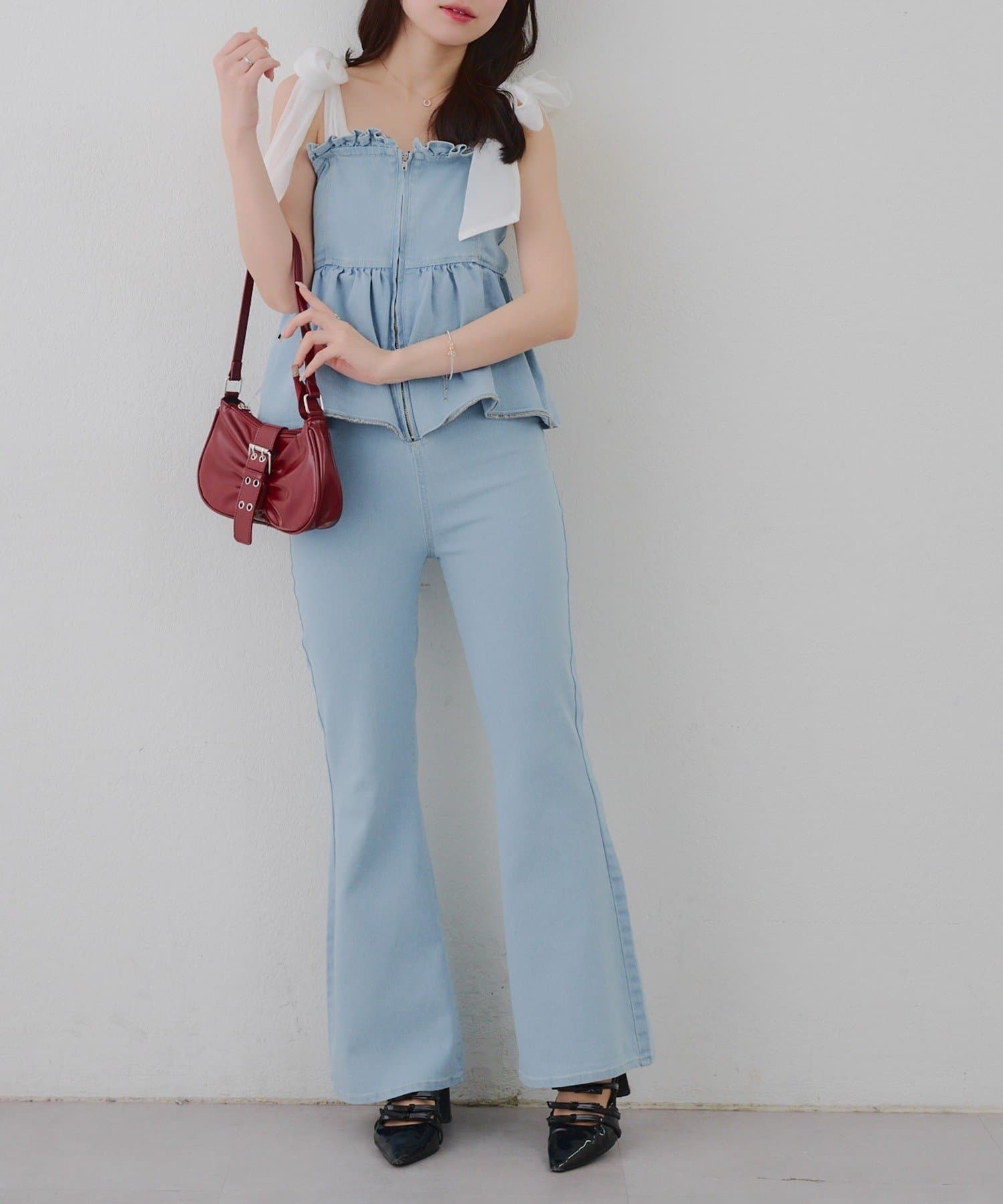 NICE CLAUP / OLIVE des OLIVE OUTLET(ナイスクラップ  / オリーブ デ オリーブ アウトレット) 【continuer】オーガンリボンペプラムサロペ