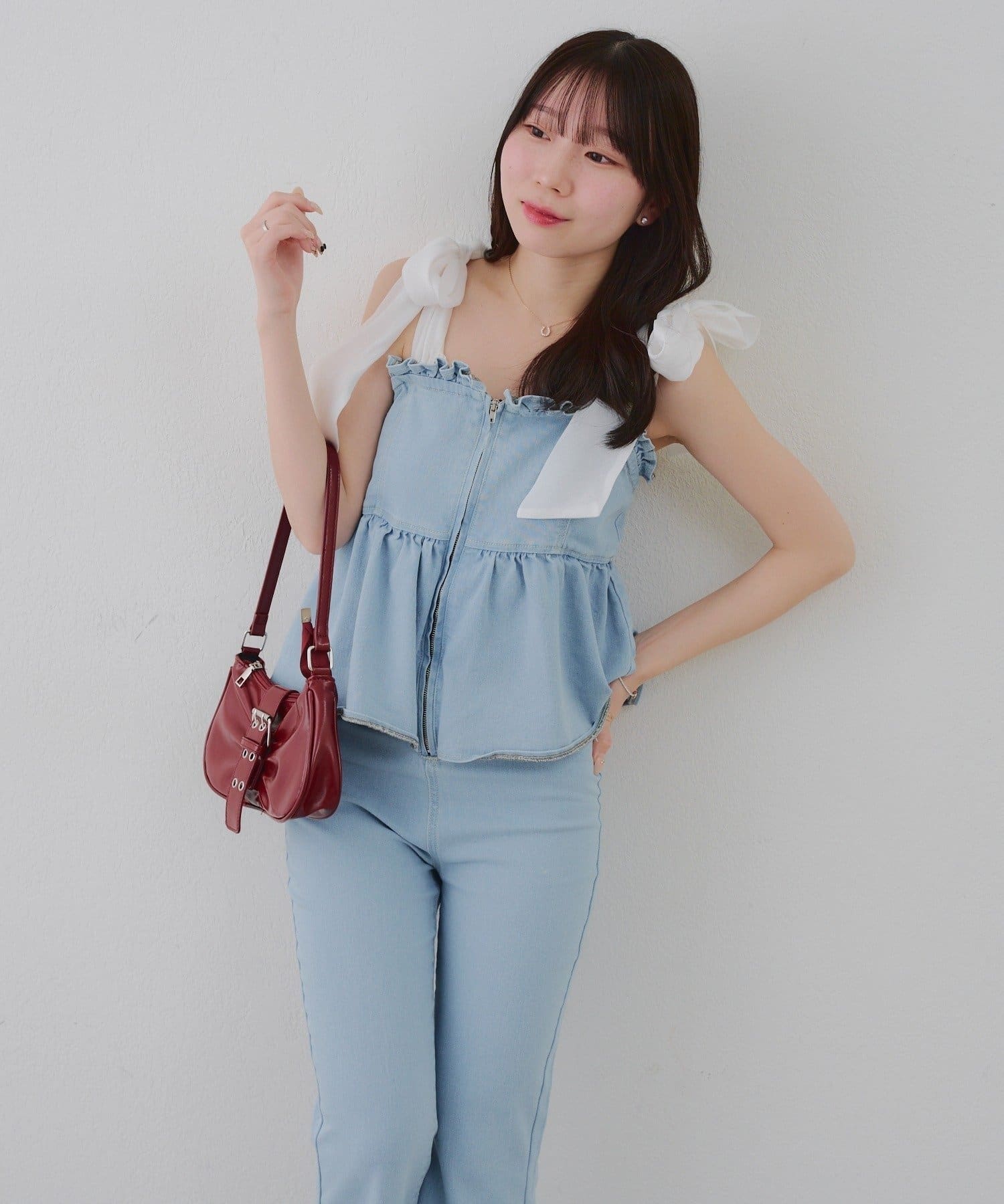 NICE CLAUP / OLIVE des OLIVE OUTLET(ナイスクラップ  / オリーブ デ オリーブ アウトレット) 【continuer】オーガンリボンペプラムサロペ