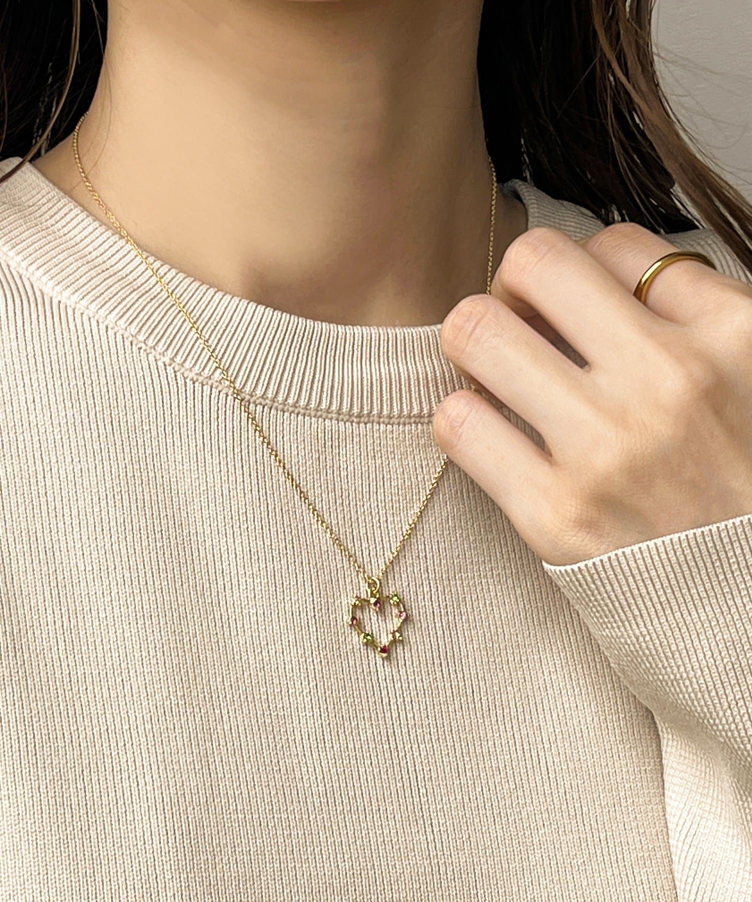 3COINS(スリーコインズ) ストーンハートショートネックレス