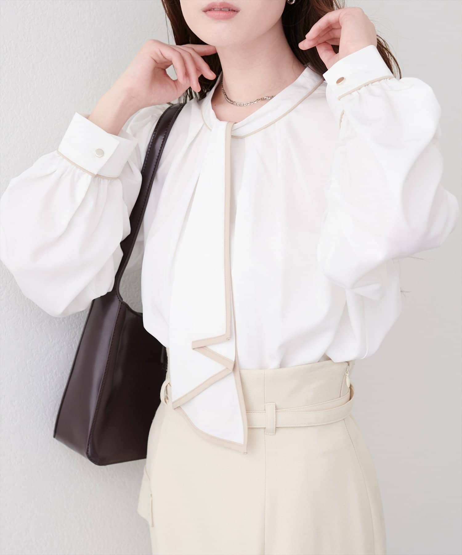 natural couture(ナチュラルクチュール) 配色ボウタイ２WAYブラウス