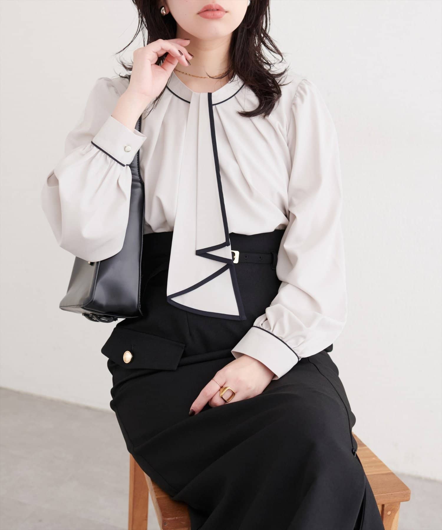 natural couture(ナチュラルクチュール) 配色ボウタイ２WAYブラウス