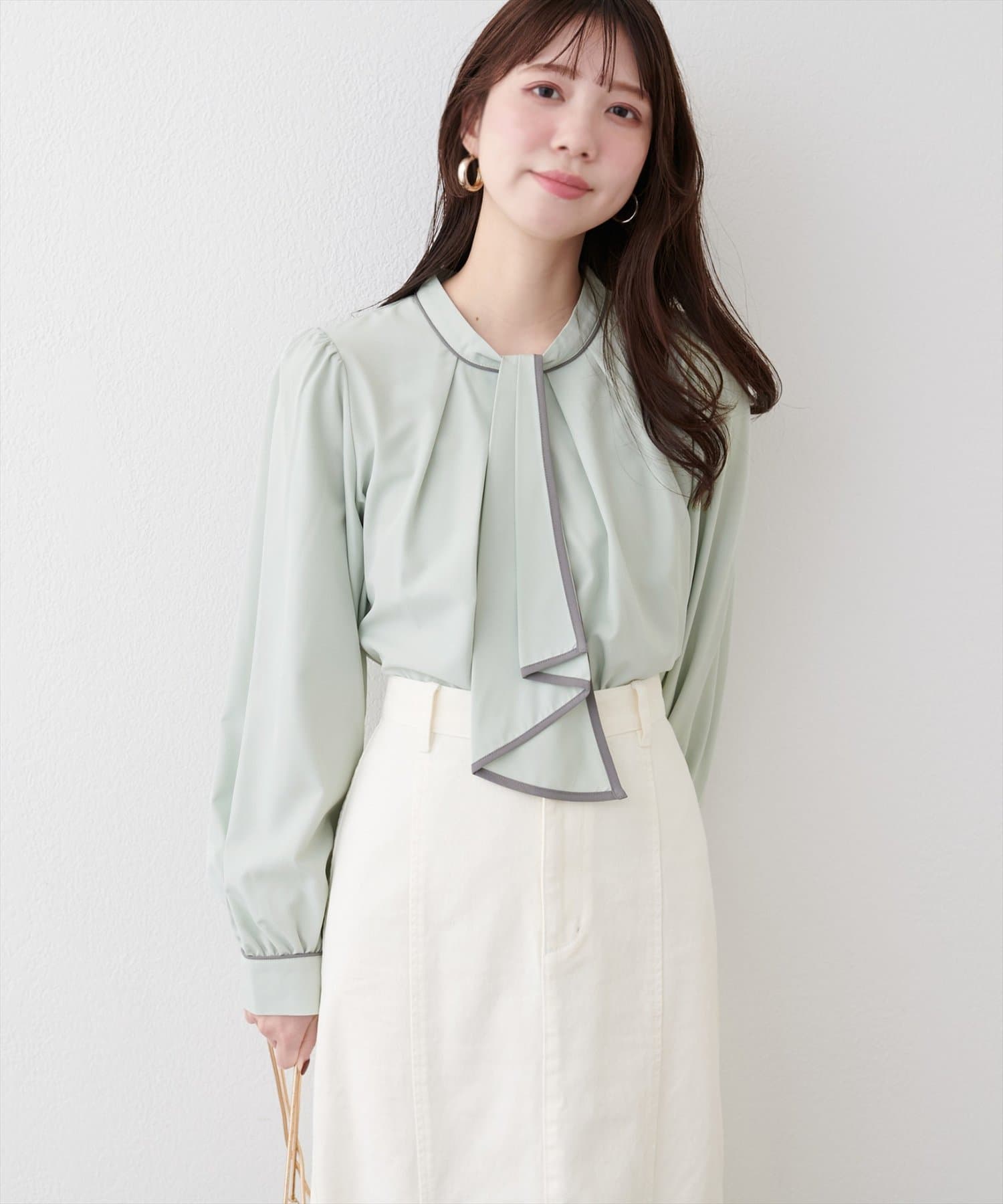 natural couture(ナチュラルクチュール) 配色ボウタイ２WAYブラウス