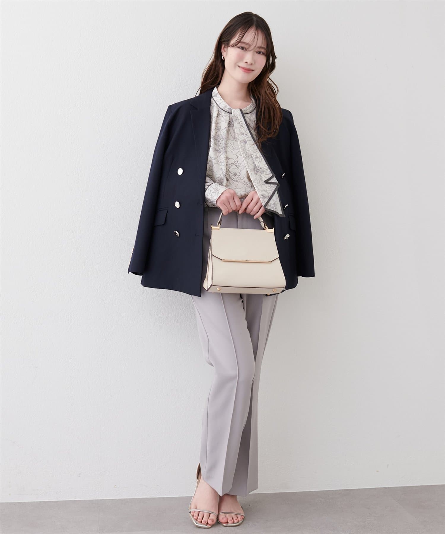 natural couture(ナチュラルクチュール) 配色ボウタイ２WAYブラウス