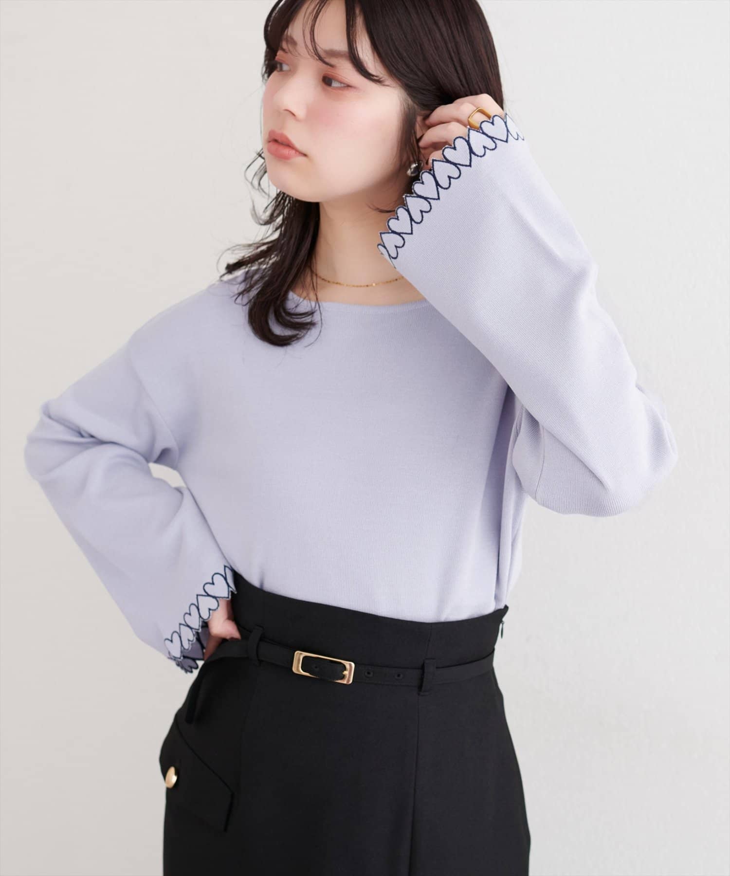 natural couture(ナチュラルクチュール) お袖ハートショート丈ニットプルオーバー