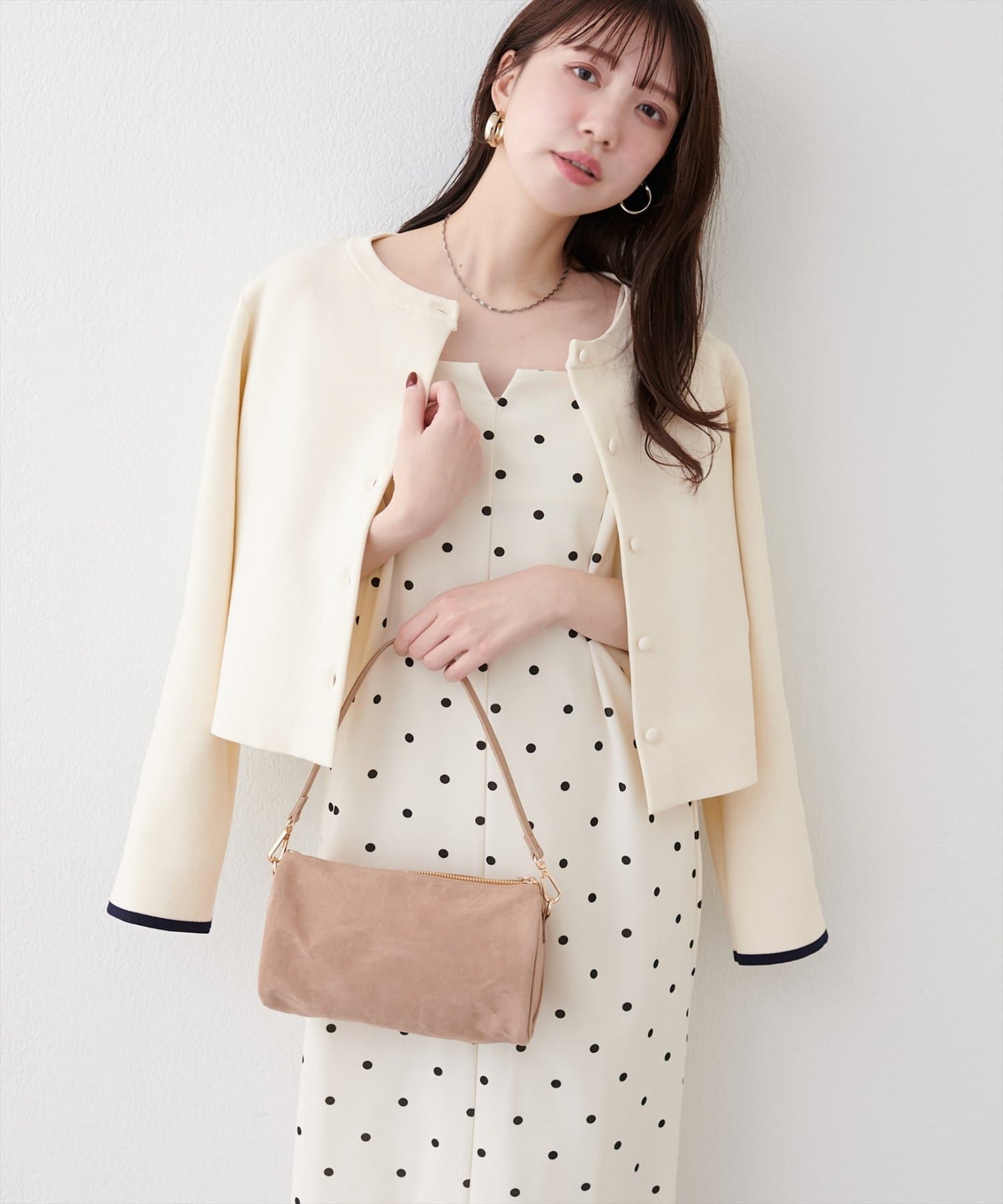 natural couture(ナチュラルクチュール) 袖口配色ショート丈カーディガン