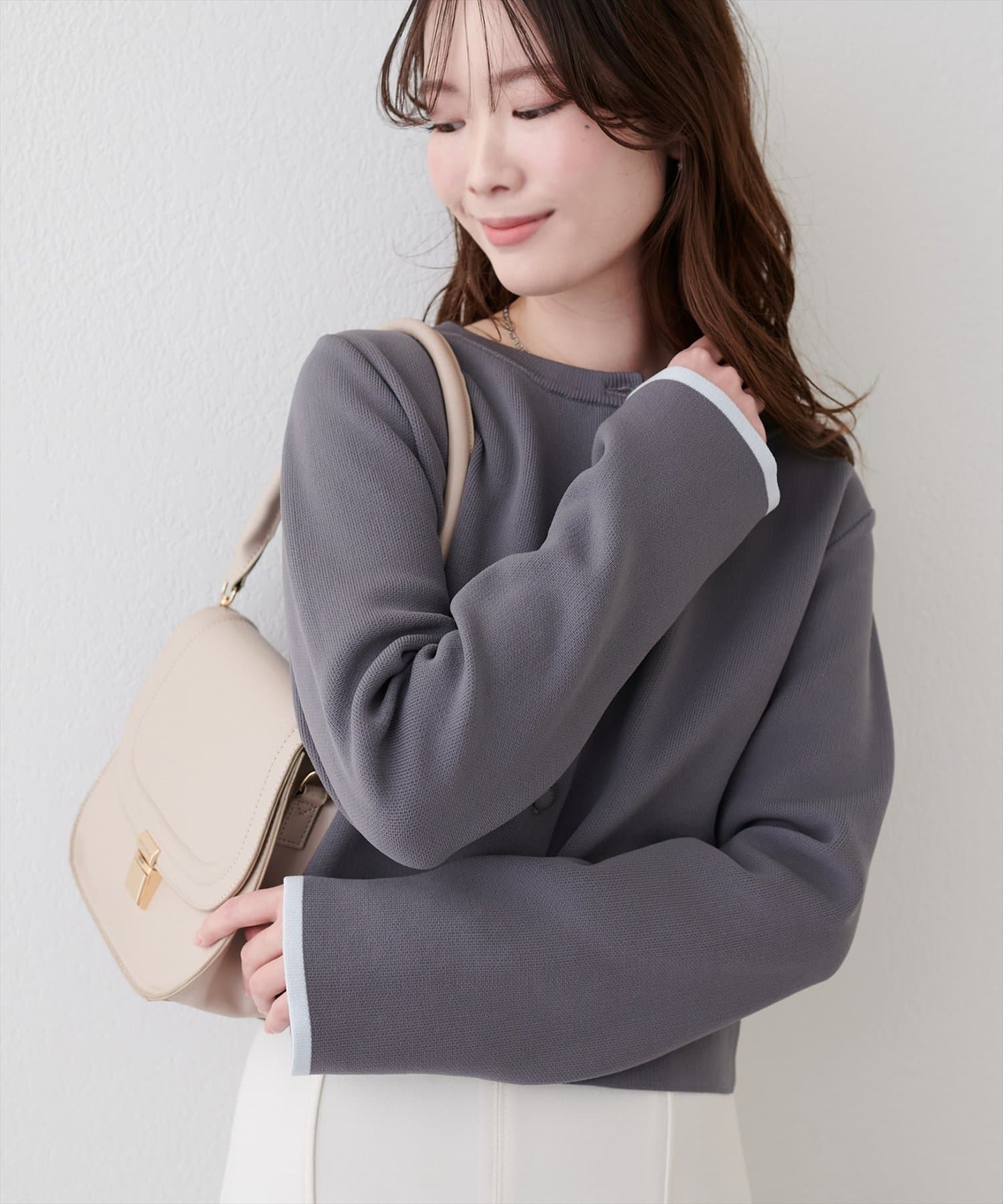 natural couture(ナチュラルクチュール) 袖口配色ショート丈カーディガン