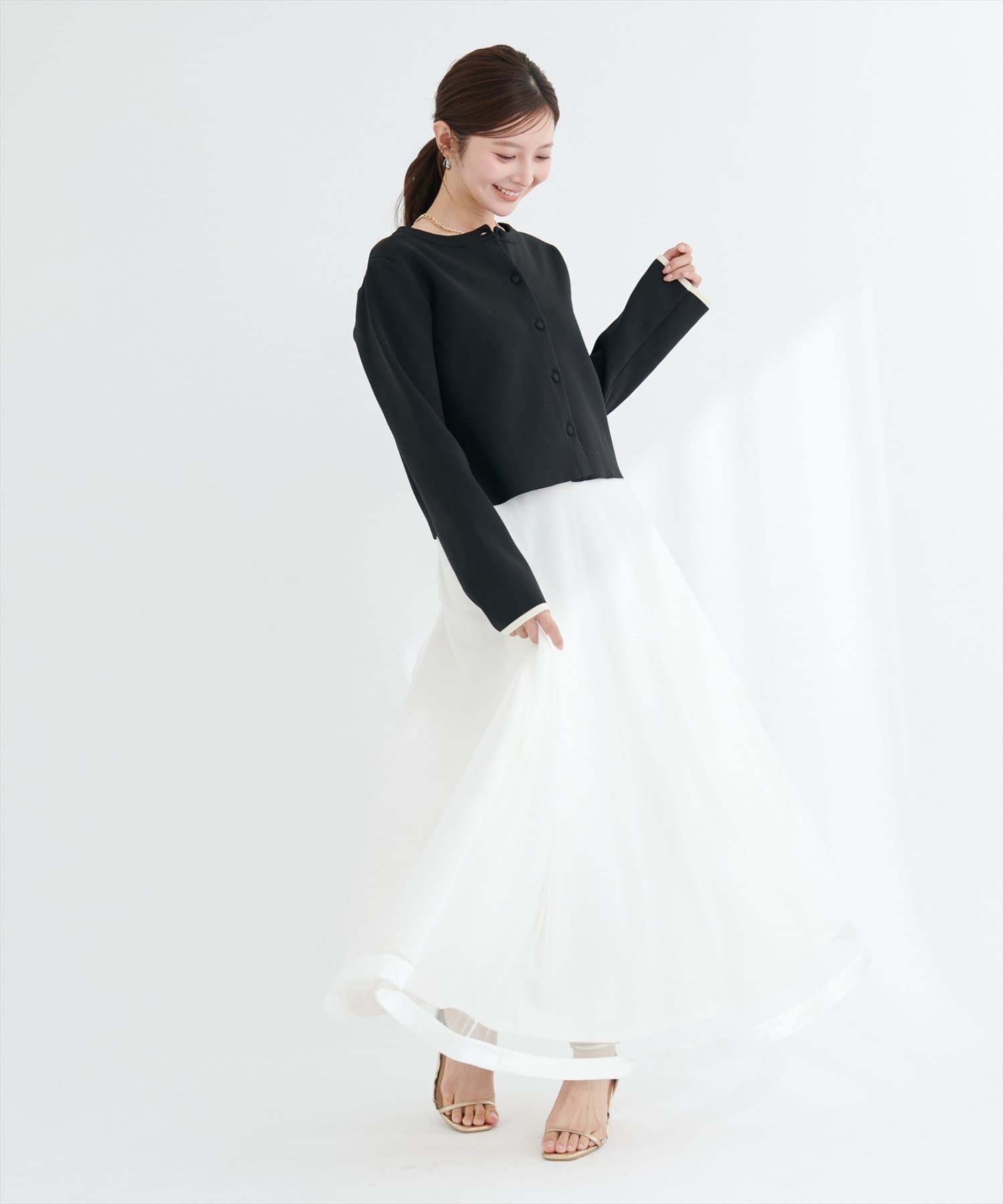 natural couture(ナチュラルクチュール) 袖口配色ショート丈カーディガン