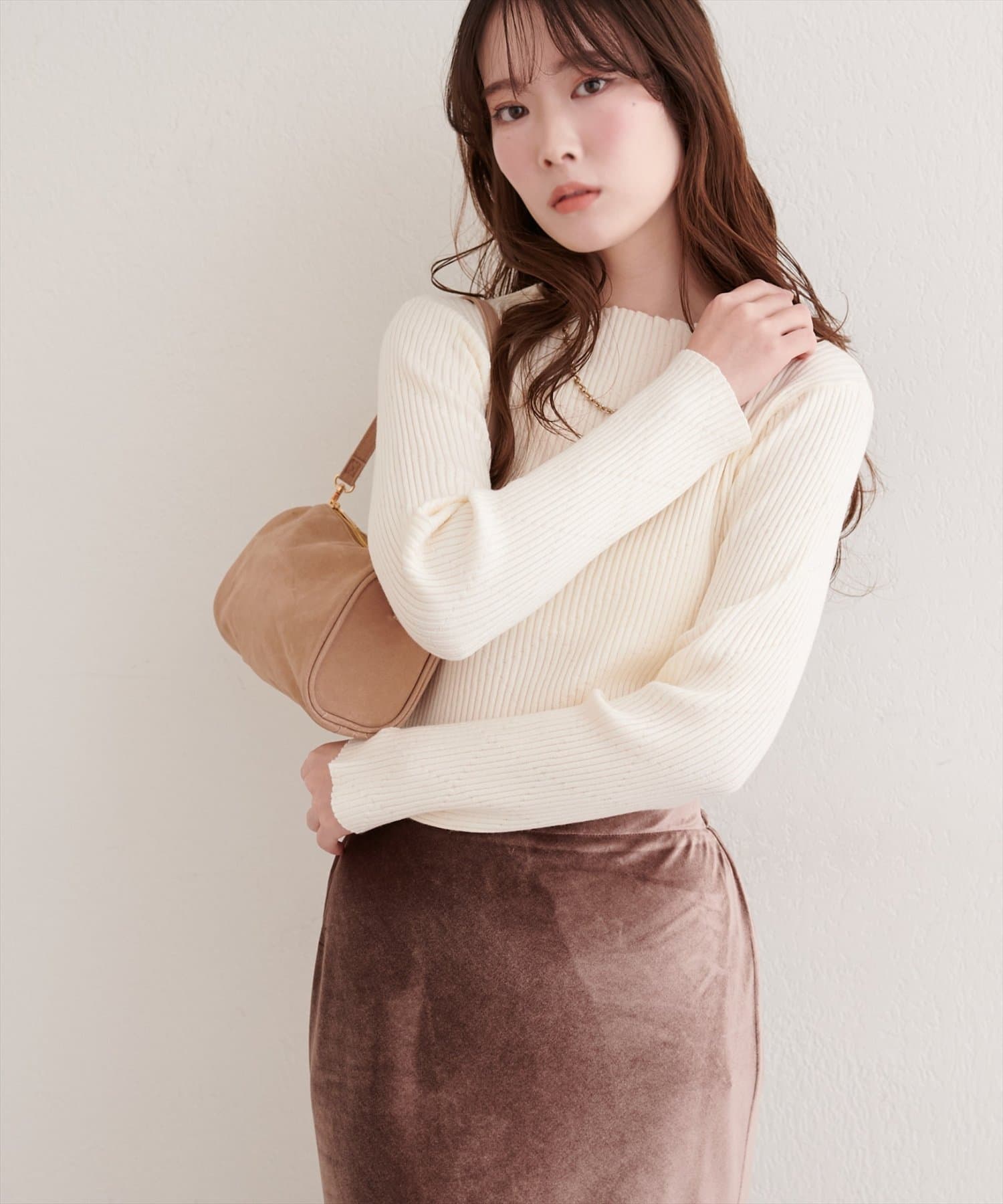 natural couture(ナチュラルクチュール) ダイヤ柄プチハイリブニット