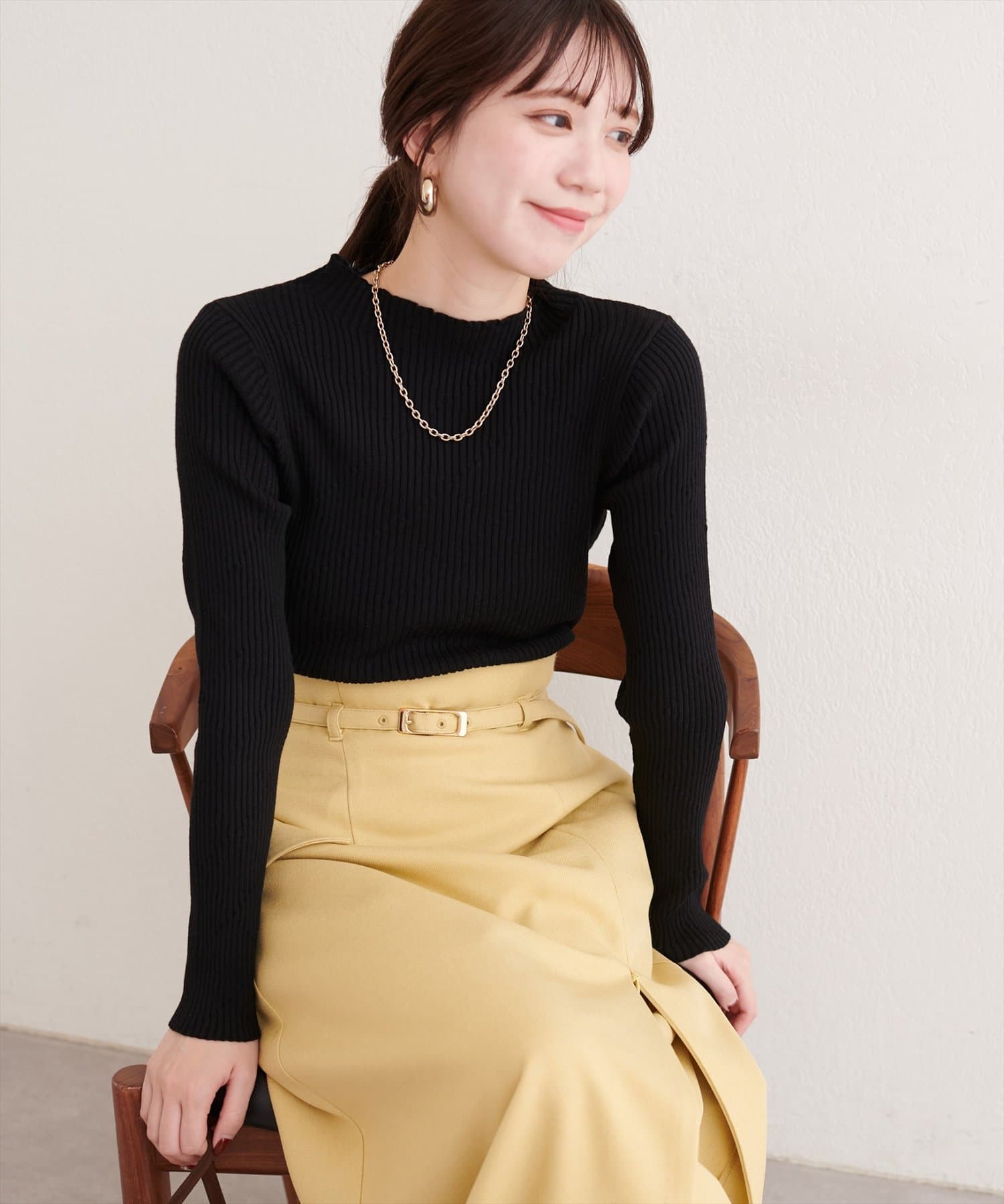 natural couture(ナチュラルクチュール) ダイヤ柄プチハイリブニット