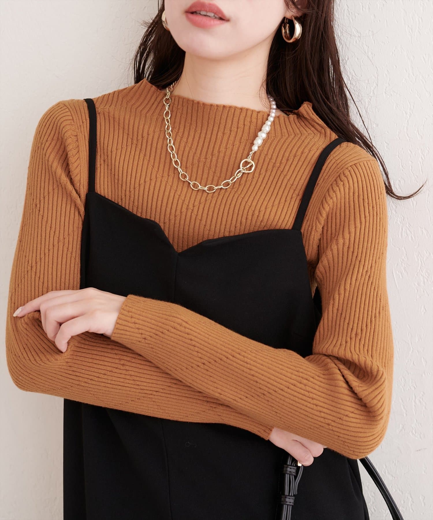 natural couture(ナチュラルクチュール) ダイヤ柄プチハイリブニット