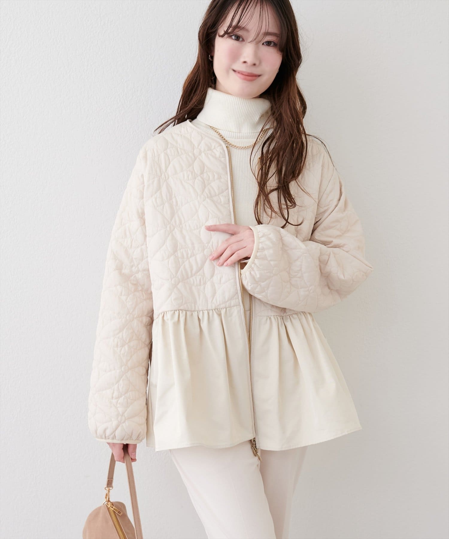 natural couture(ナチュラルクチュール) フラワーキルティングペプラムジャケット