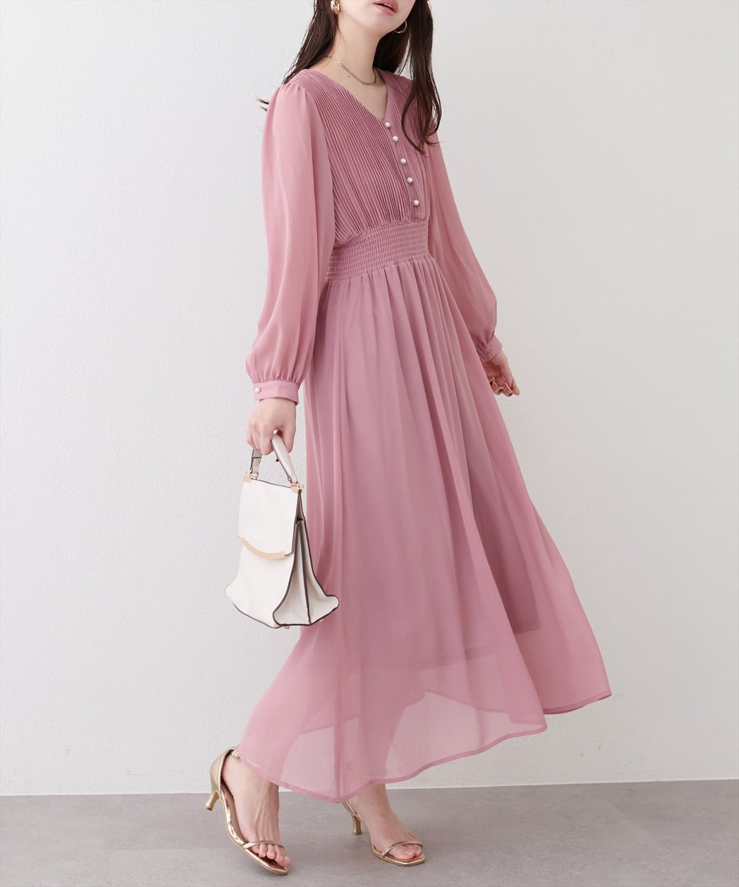 natural couture(ナチュラルクチュール) ピンタックプリーツお上品ワンピース