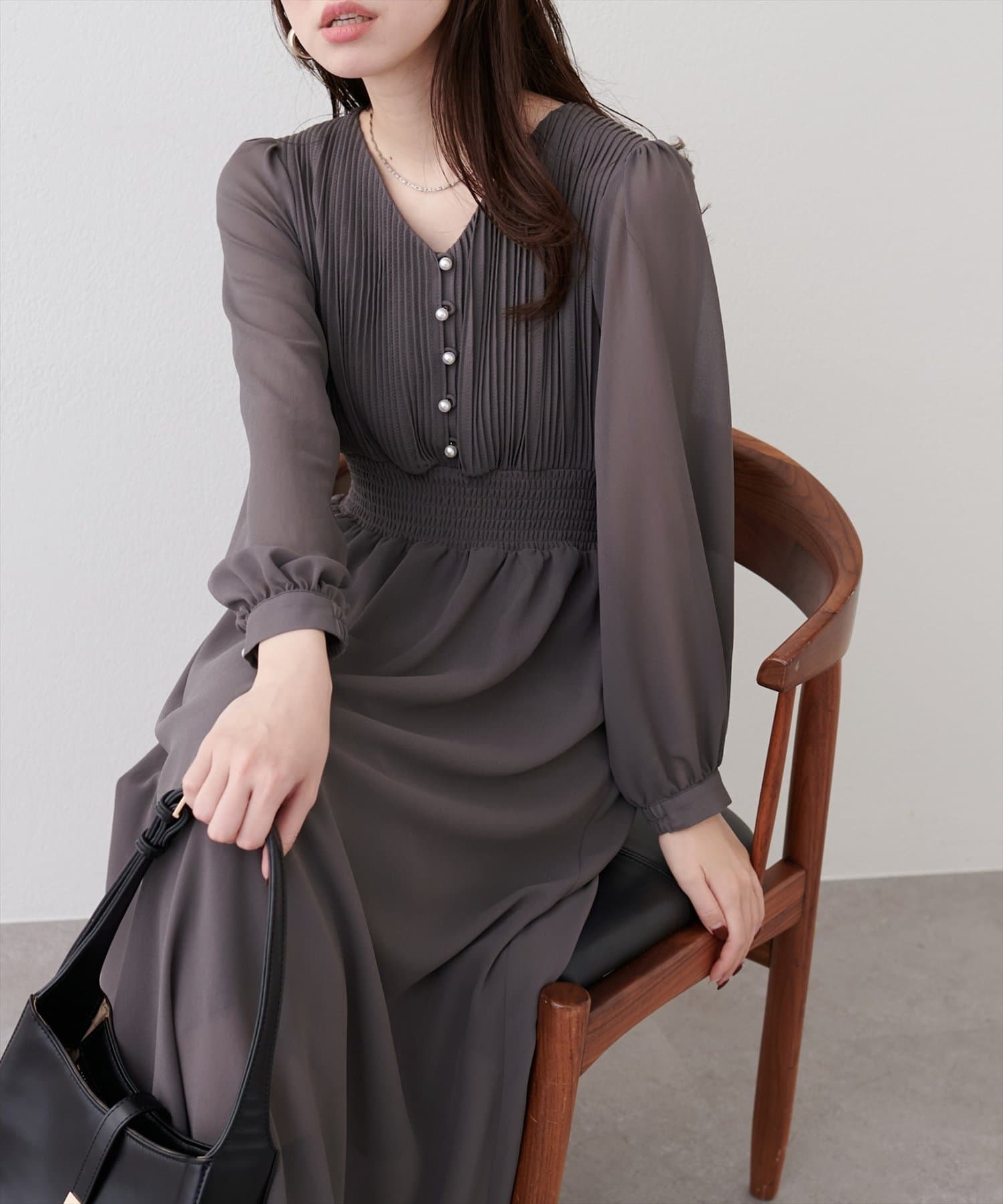 natural couture(ナチュラルクチュール) ピンタックプリーツお上品ワンピース