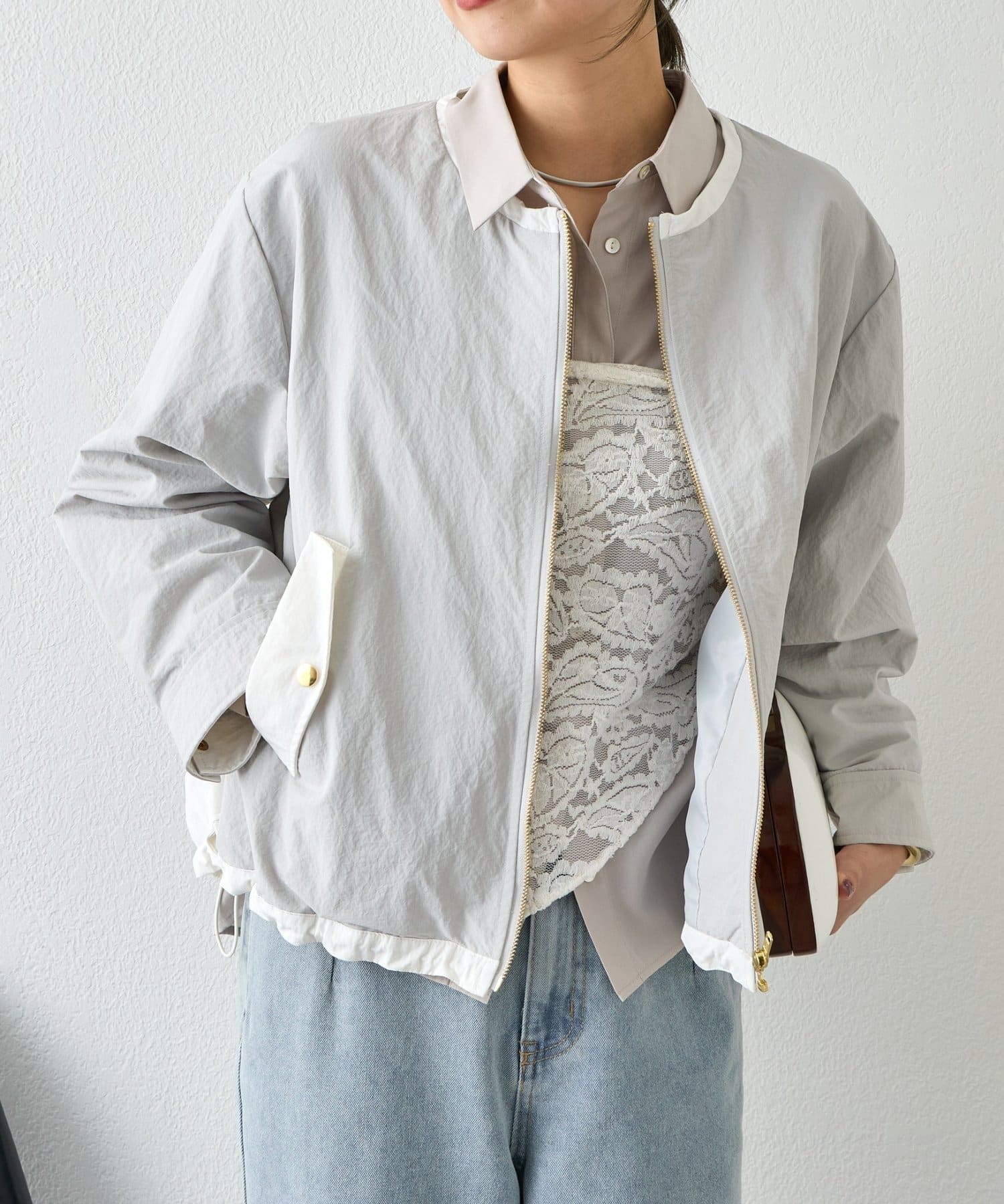 Jena　espace merveilleux(ジェナ　エスパスメルヴェイユ) 配色クルーネックブルゾン