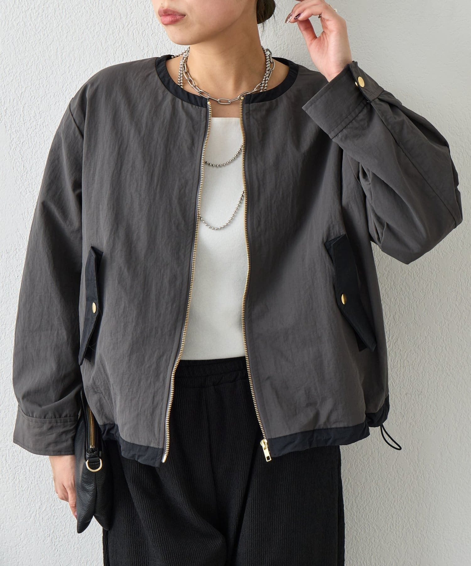 Jena　espace merveilleux(ジェナ　エスパスメルヴェイユ) 配色クルーネックブルゾン