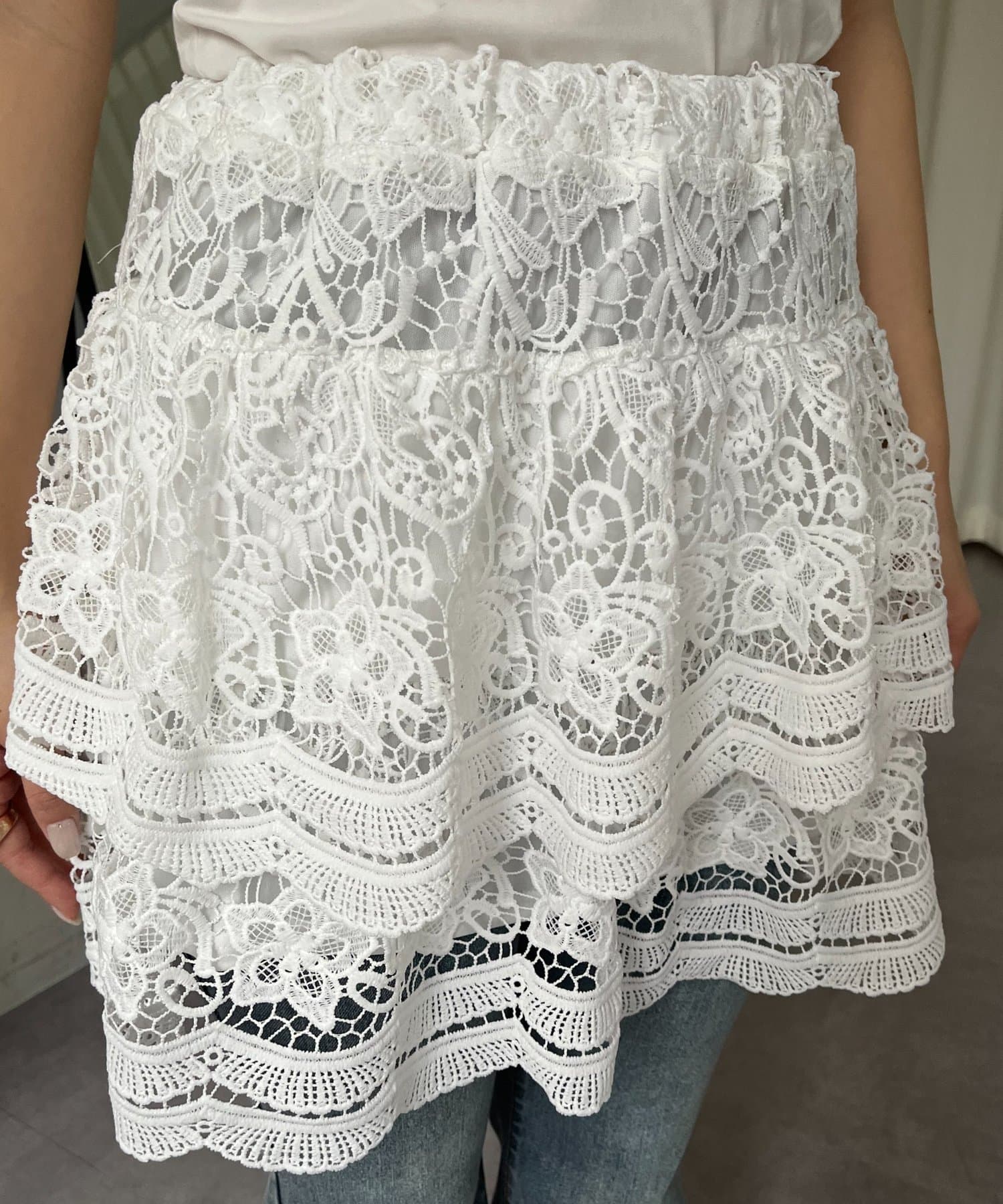 prose verse(プロズヴェール) フラワーレースレイヤードミニスカート