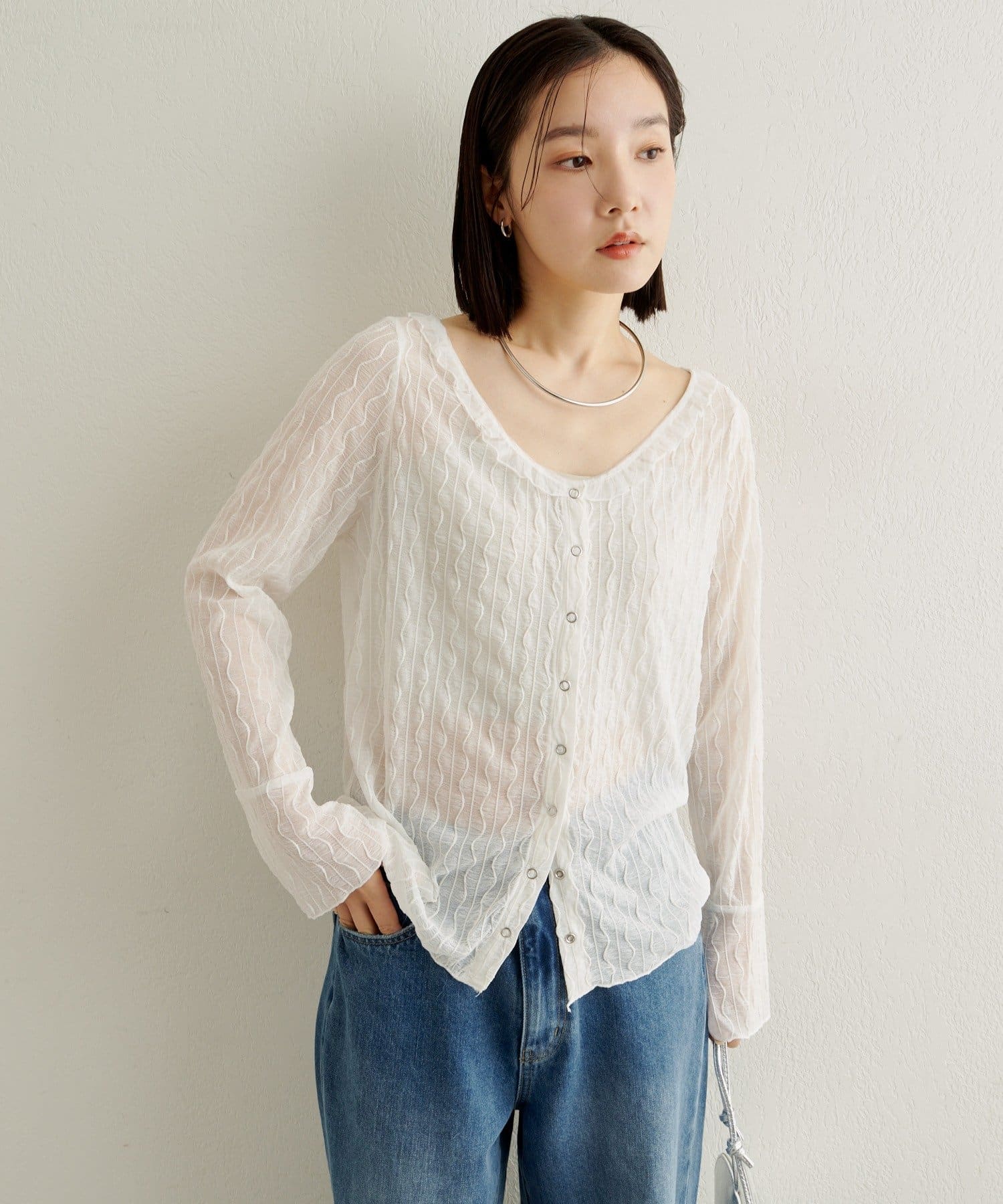 Omekashi(オメカシ) 2WAYシアーウェーブカーディガン