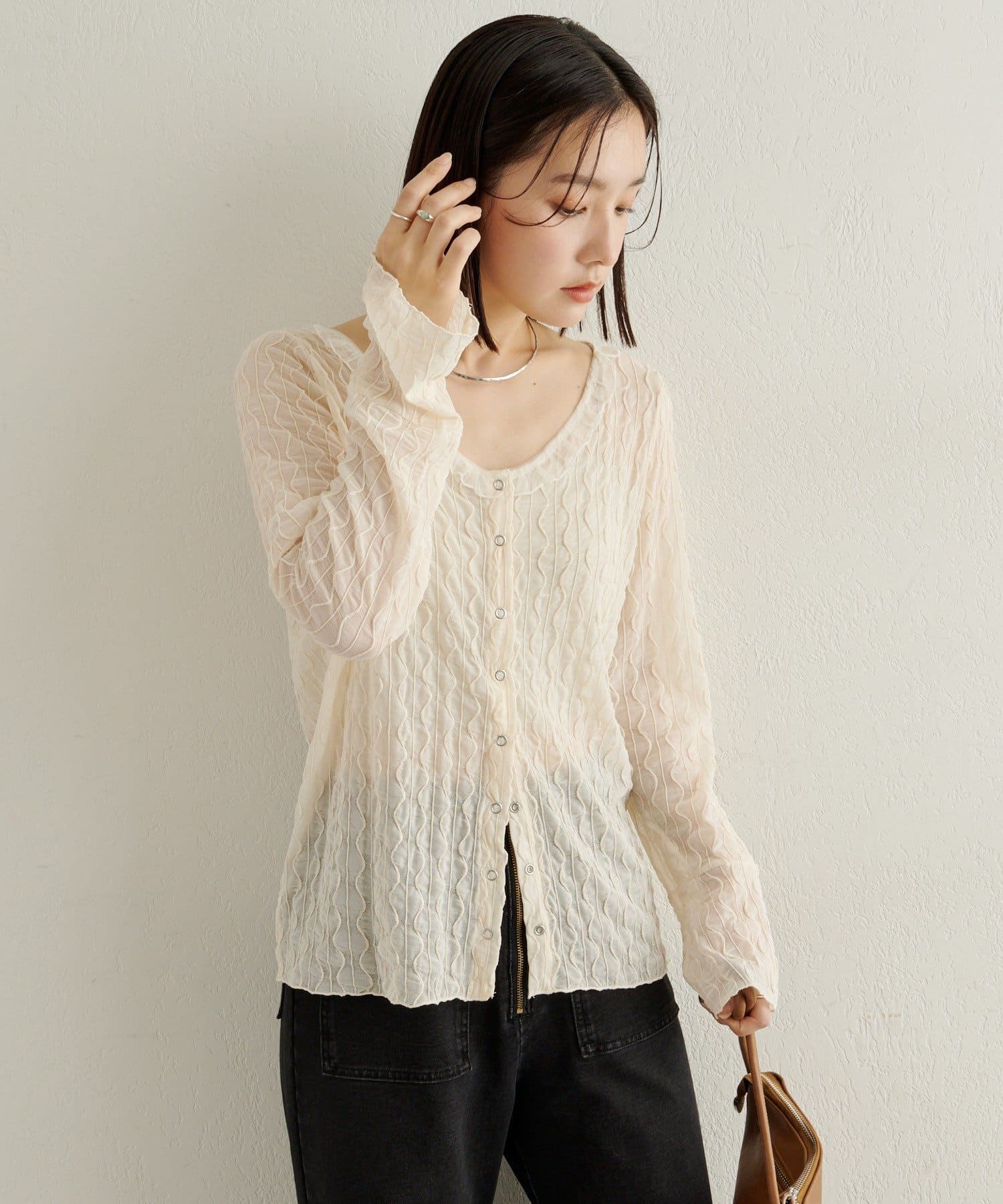 Omekashi(オメカシ) 2WAYシアーウェーブカーディガン