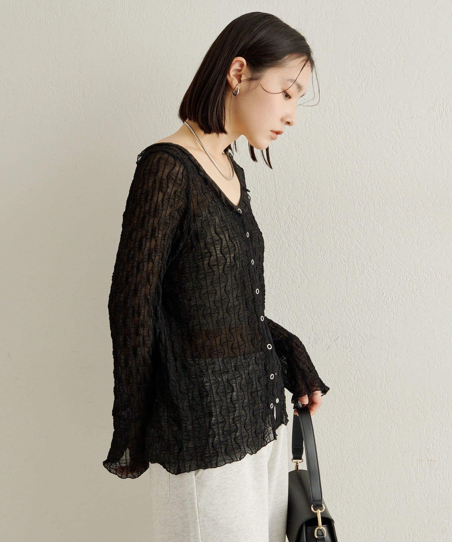 Omekashi(オメカシ) 2WAYシアーウェーブカーディガン