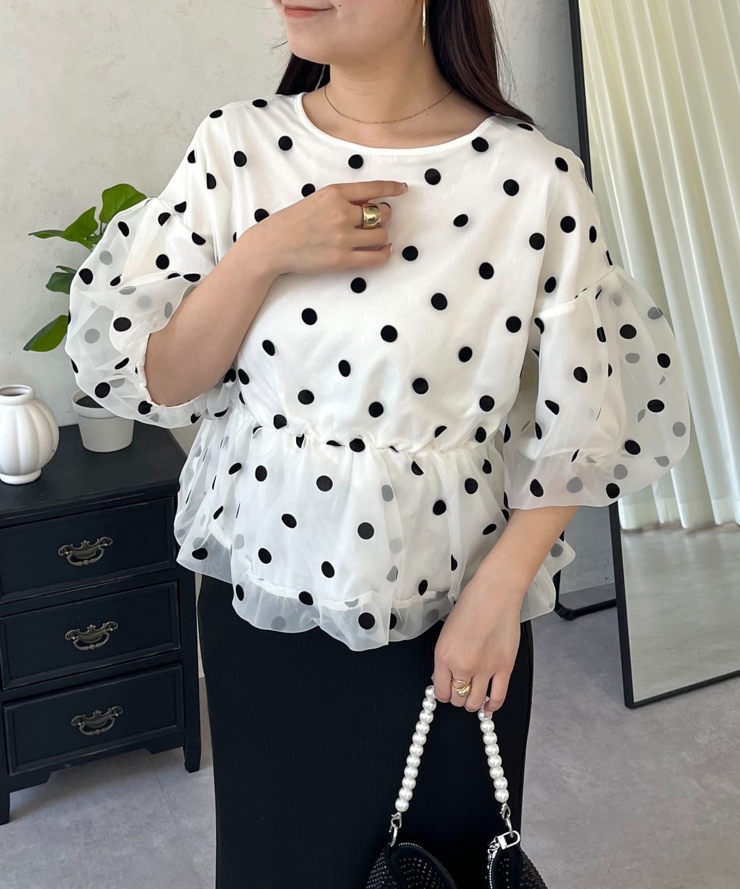 prose verse(プロズヴェール) シアードットバルーンペプラムブラウス