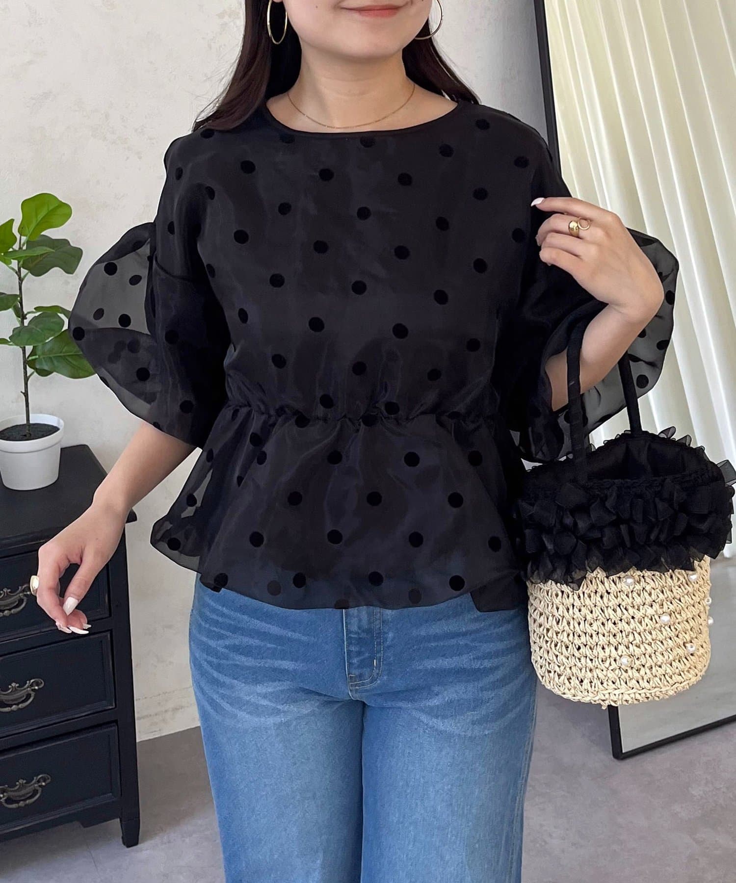 prose verse(プロズヴェール) シアードットバルーンペプラムブラウス