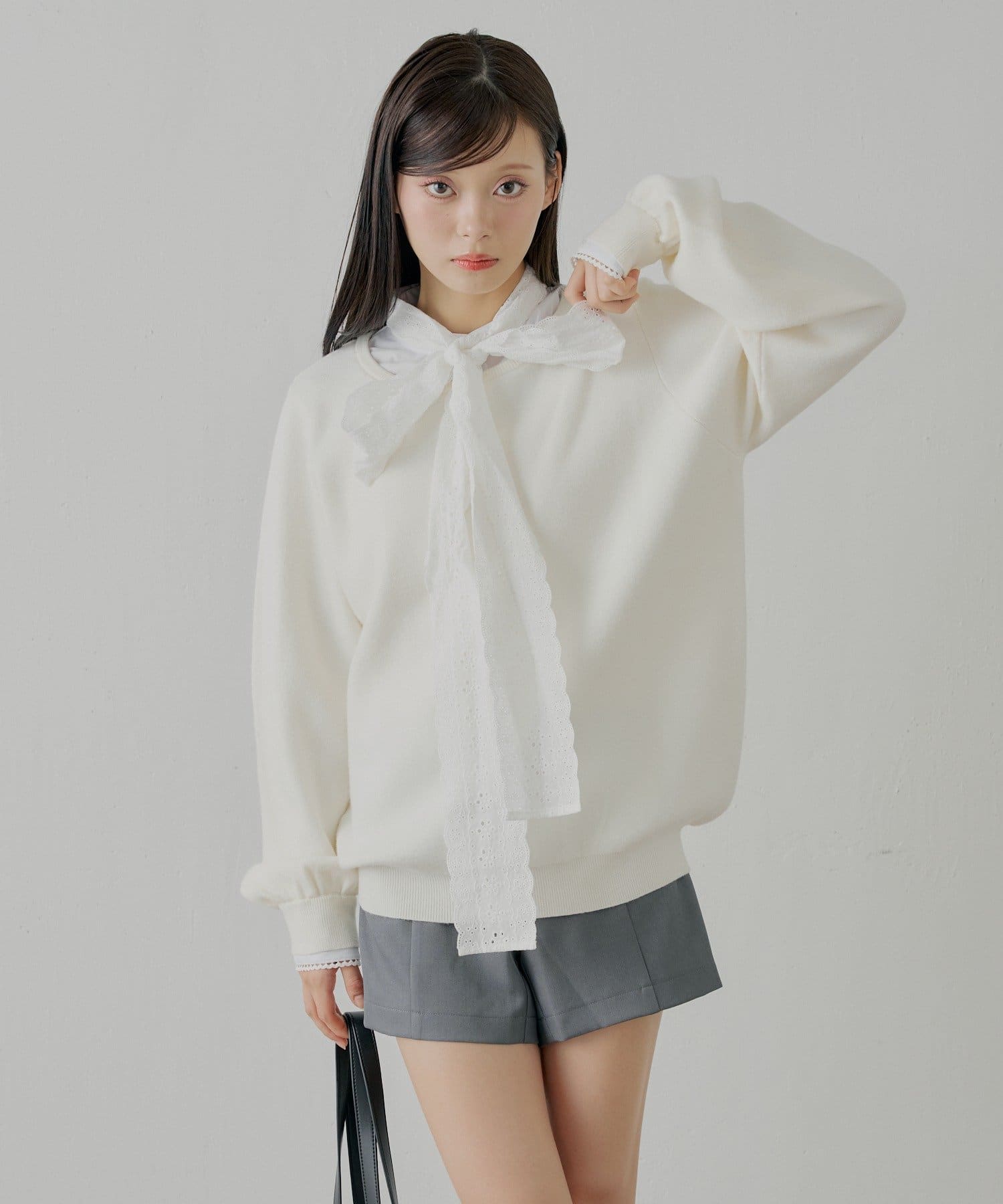 Chico(チコ) 【12/19(金)18時販売】ボウタイブラウスドッキングニット