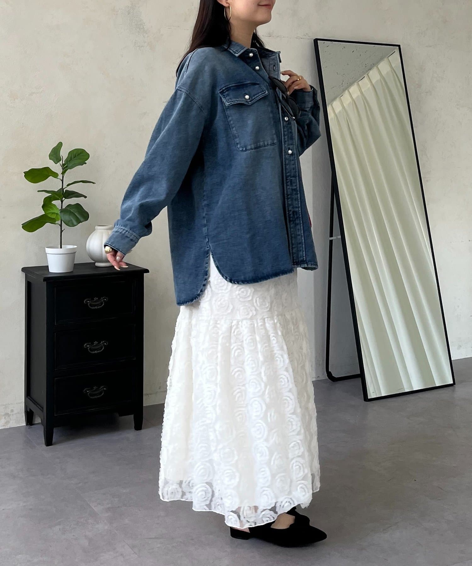 prose verse(プロズヴェール) パールボタンオーバーサイズデニムシャツ