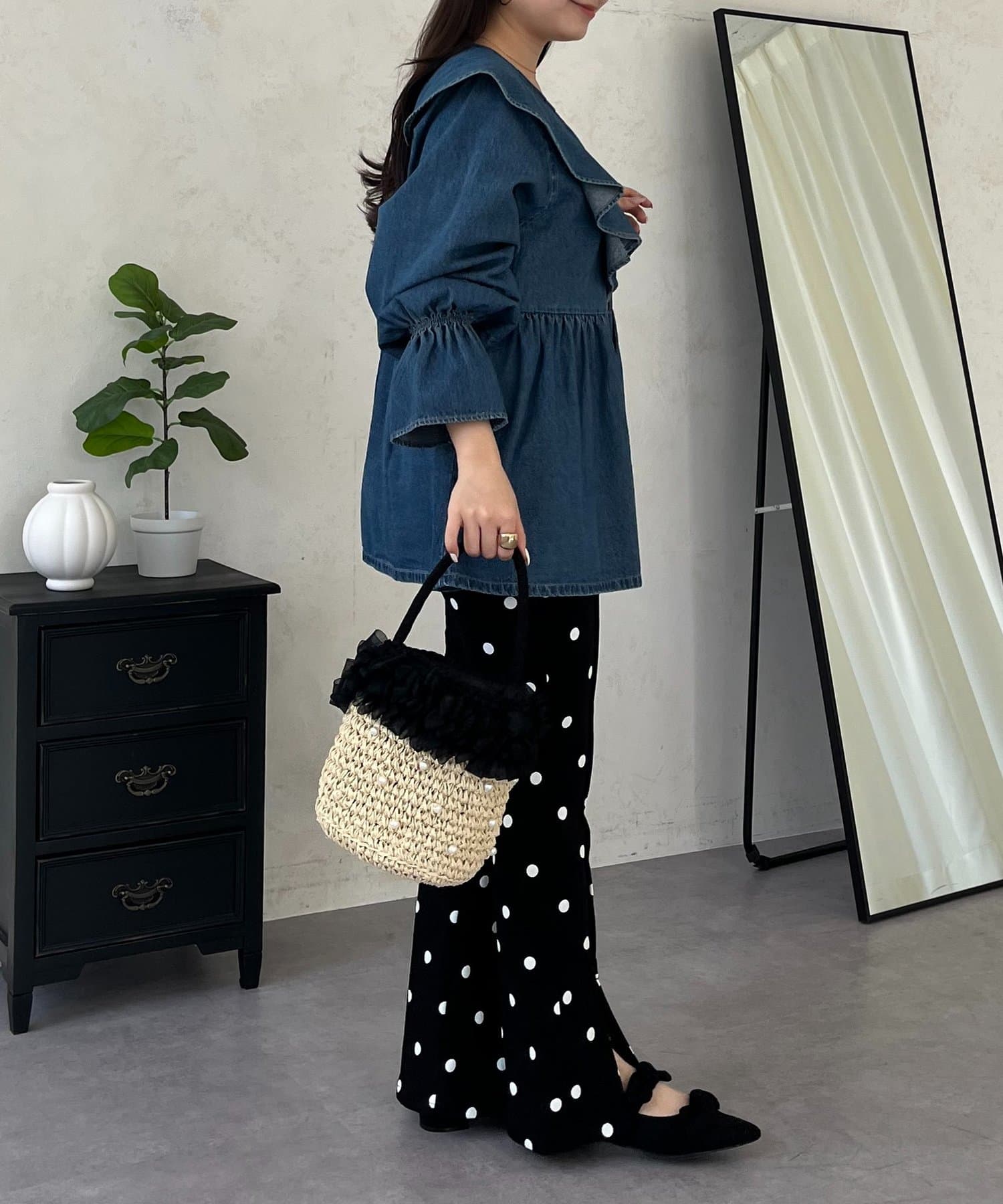 prose verse(プロズヴェール) フリルペプラムデニムブラウス