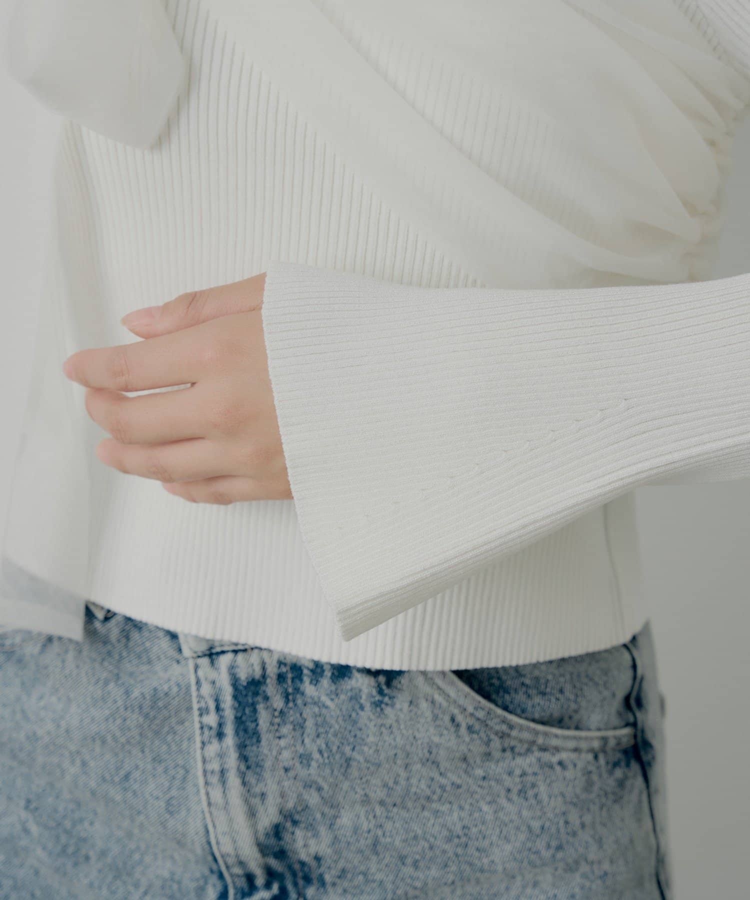 Chico(チコ) チュールオフショルリボンニット