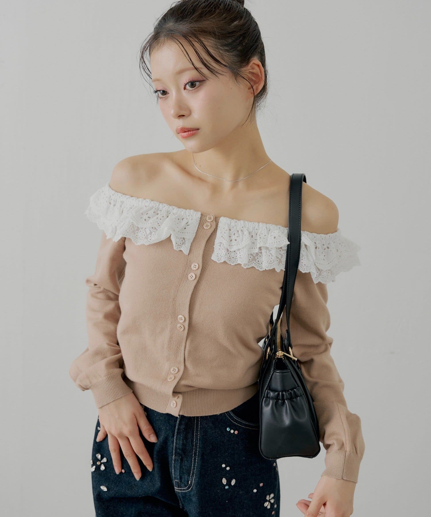 Chico(チコ) 【12/19(金)18時販売】レースティアードオフショルカーディガン