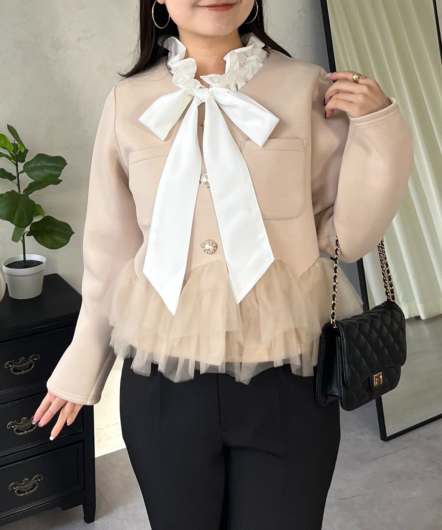 prose verse(プロズヴェール) チュールフリルダンボールVネックジャケット