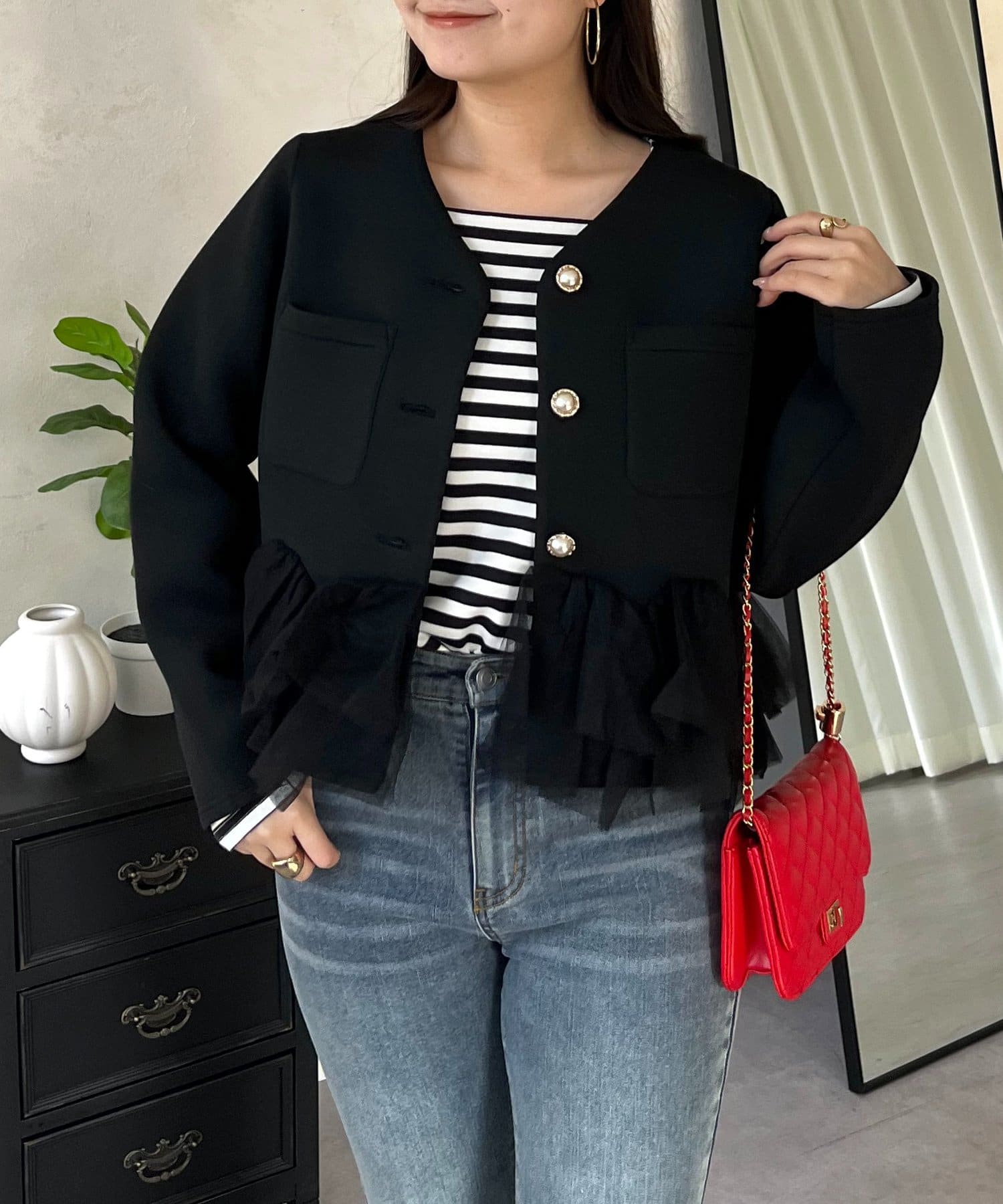 prose verse(プロズヴェール) チュールフリルダンボールVネックジャケット