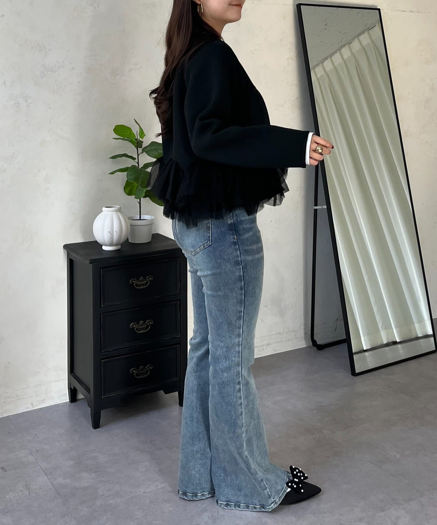 prose verse(プロズヴェール) チュールフリルダンボールVネックジャケット