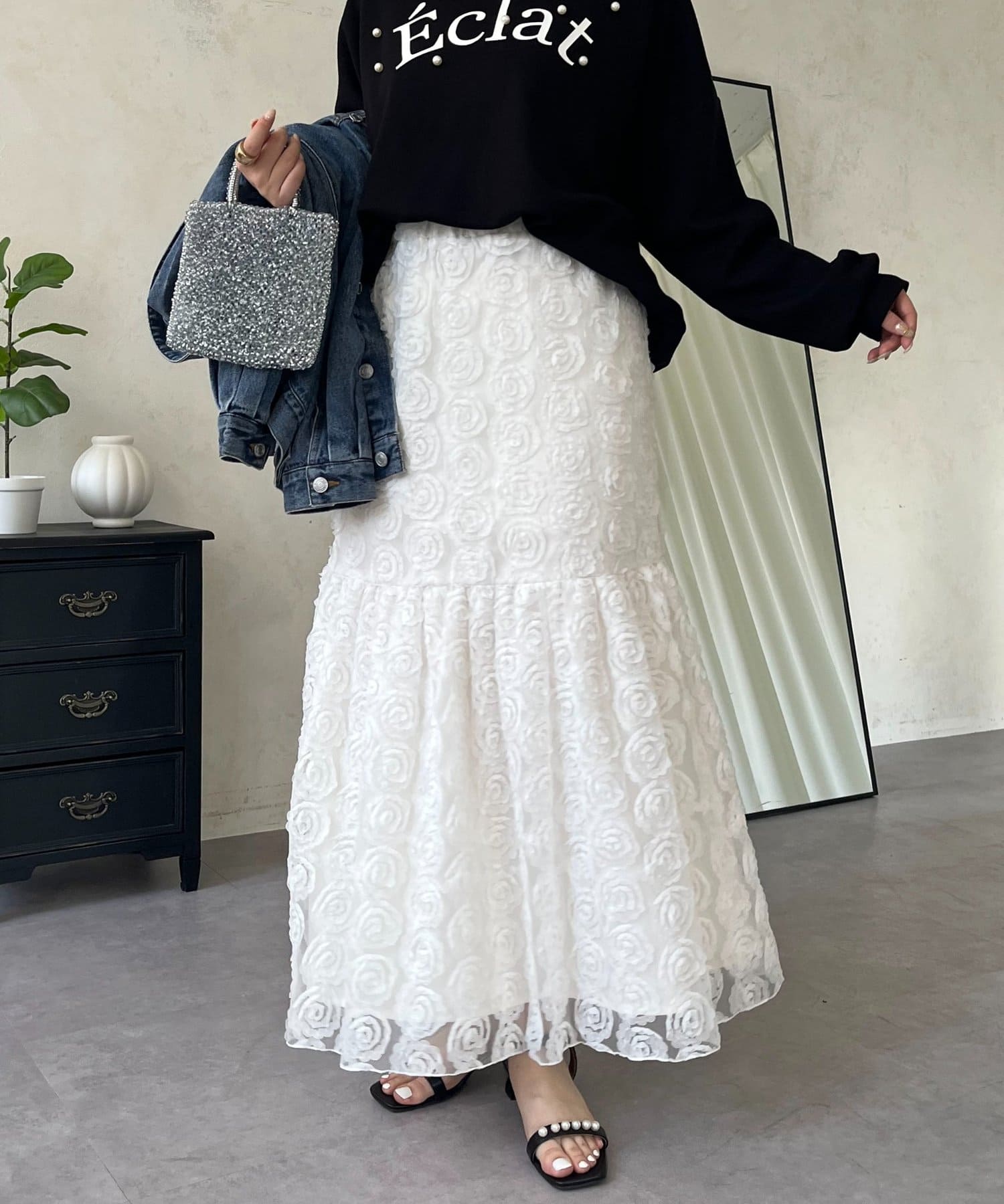 prose verse(プロズヴェール) 3Dフラワーティアードスカート