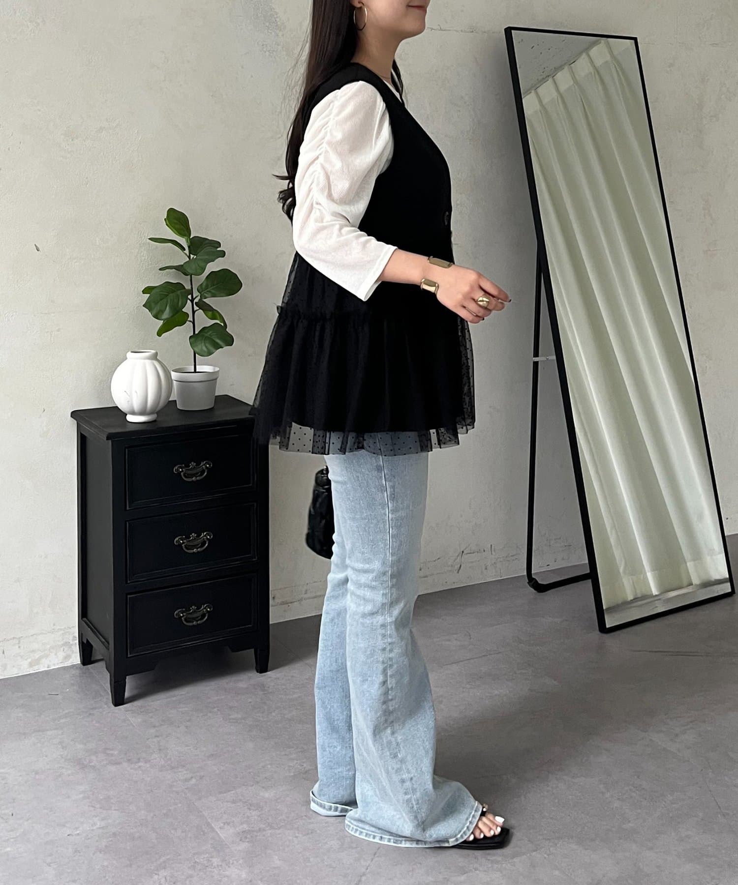 prose verse(プロズヴェール) ティアードチュールVネックペプラムジレ