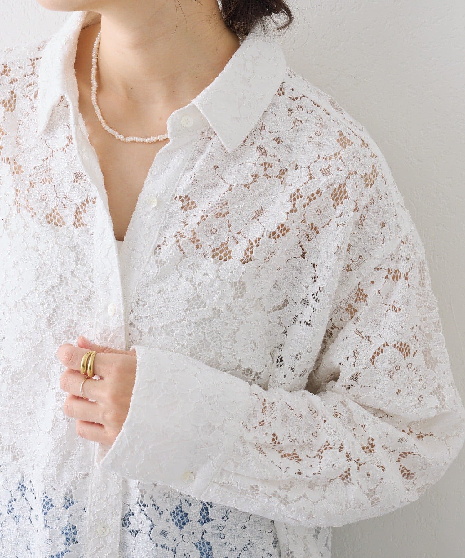 RIVE DROITE(リヴドロワ) 予約【女性らしい抜け感】レースクロップドシャツ