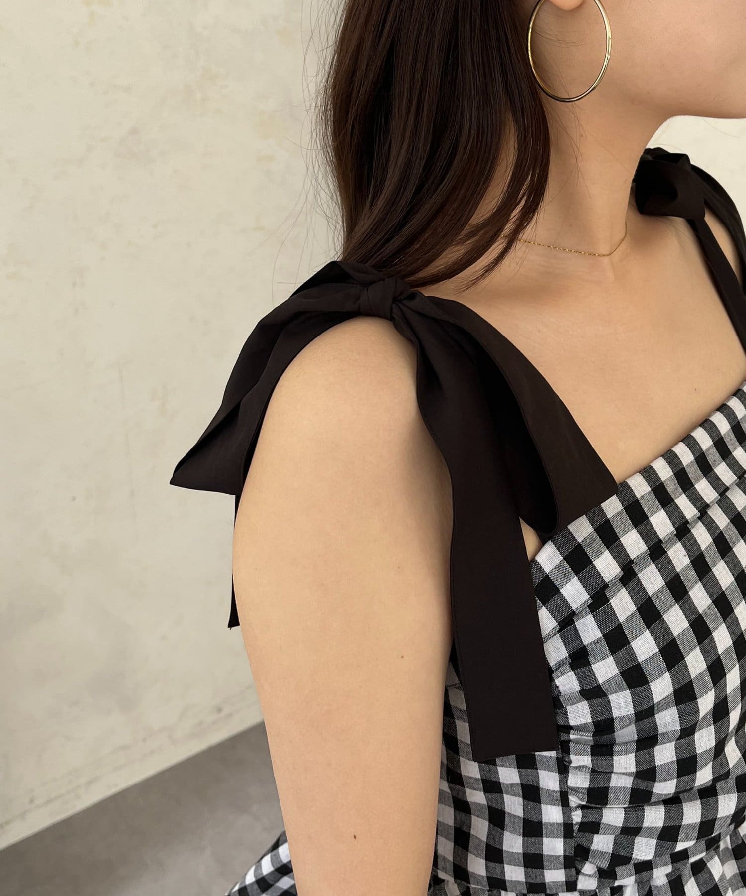 prose verse(プロズヴェール) 肩リボンギンガムチェックビスチェ