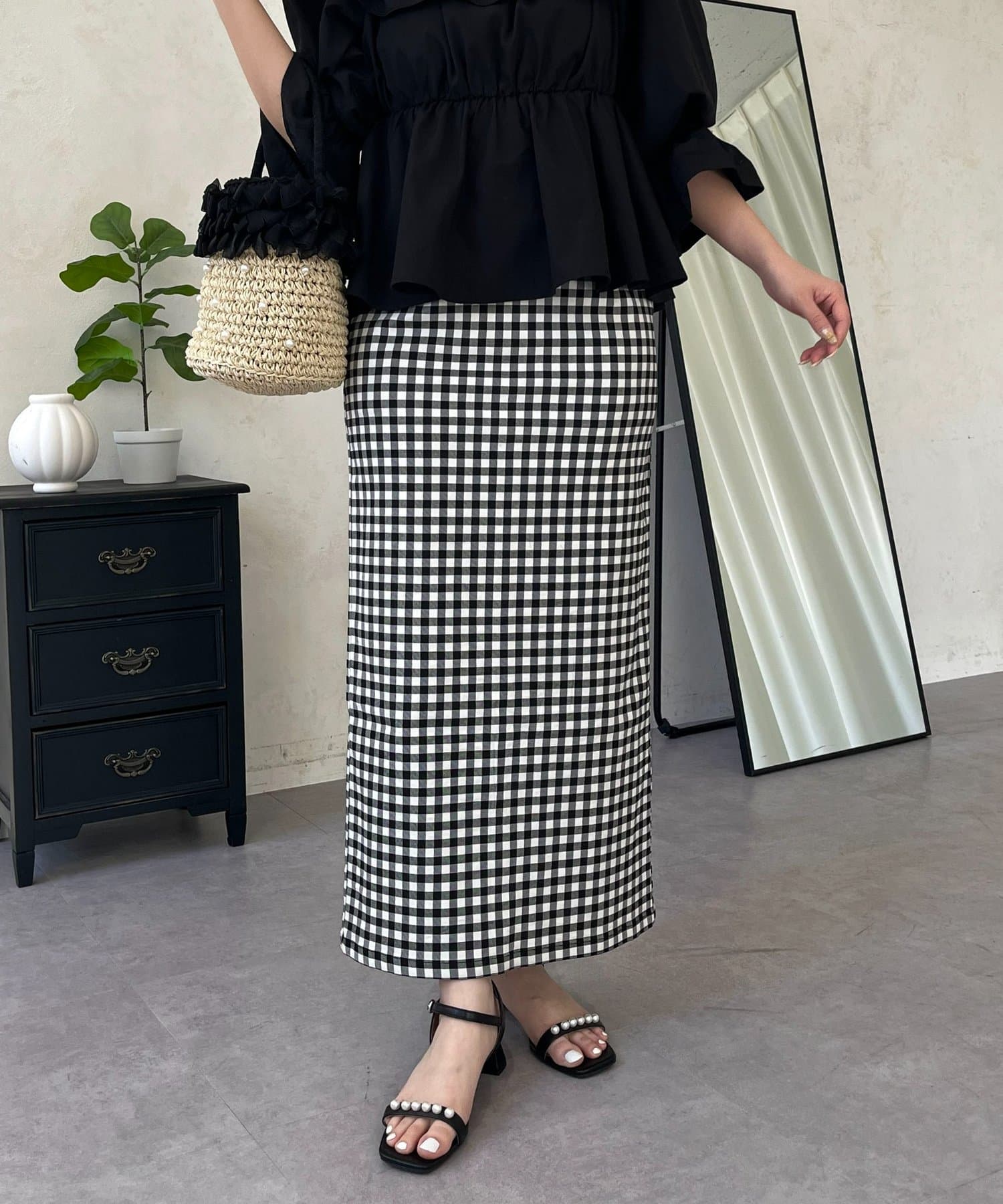 prose verse(プロズヴェール) スーパーストレッチギンガムチェックナロースカート