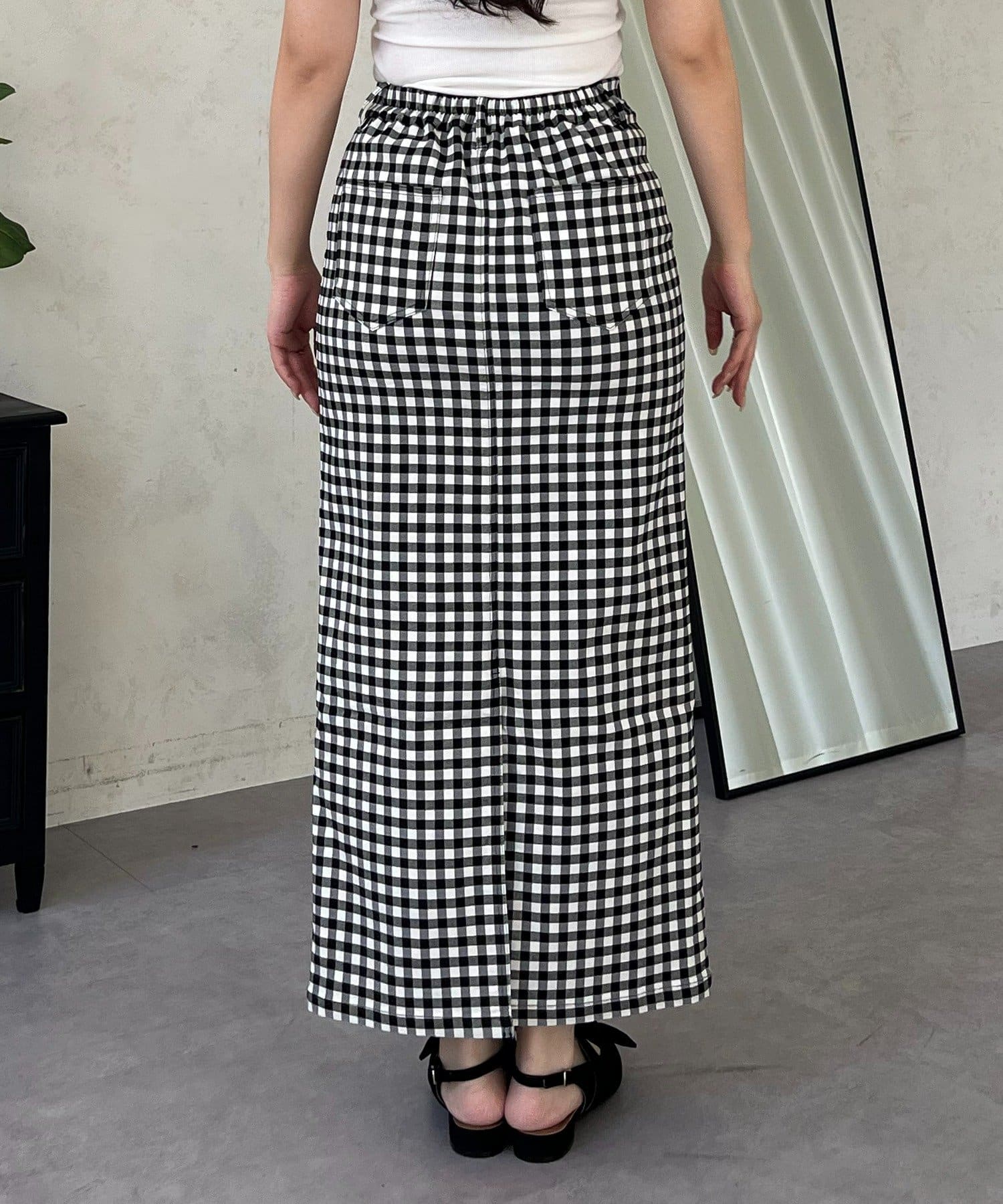 prose verse(プロズヴェール) スーパーストレッチギンガムチェックナロースカート