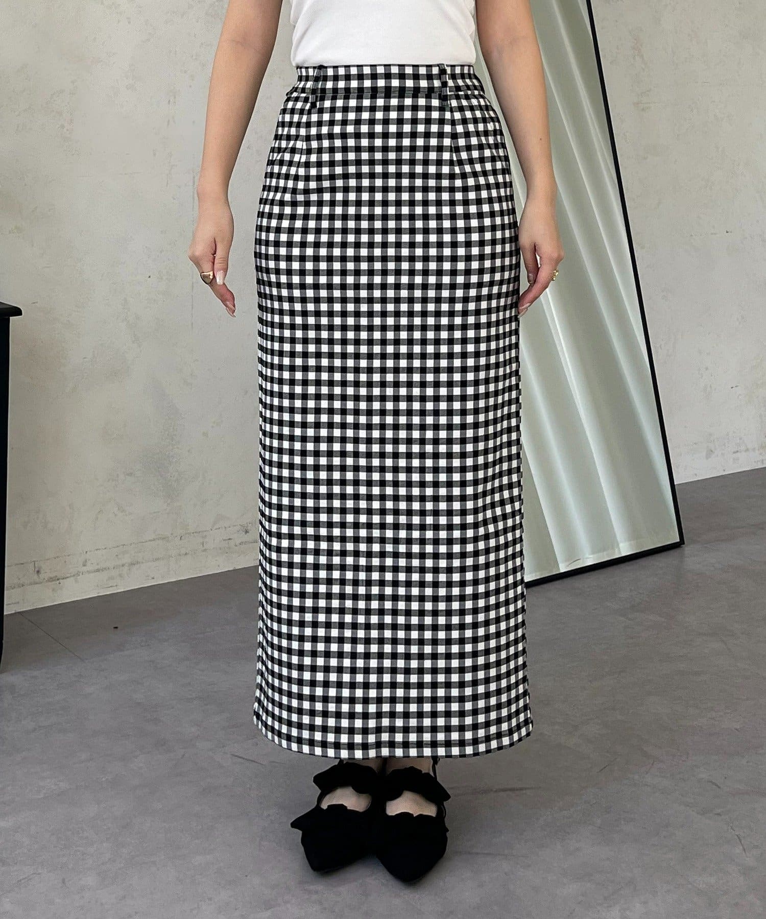 prose verse(プロズヴェール) スーパーストレッチギンガムチェックナロースカート