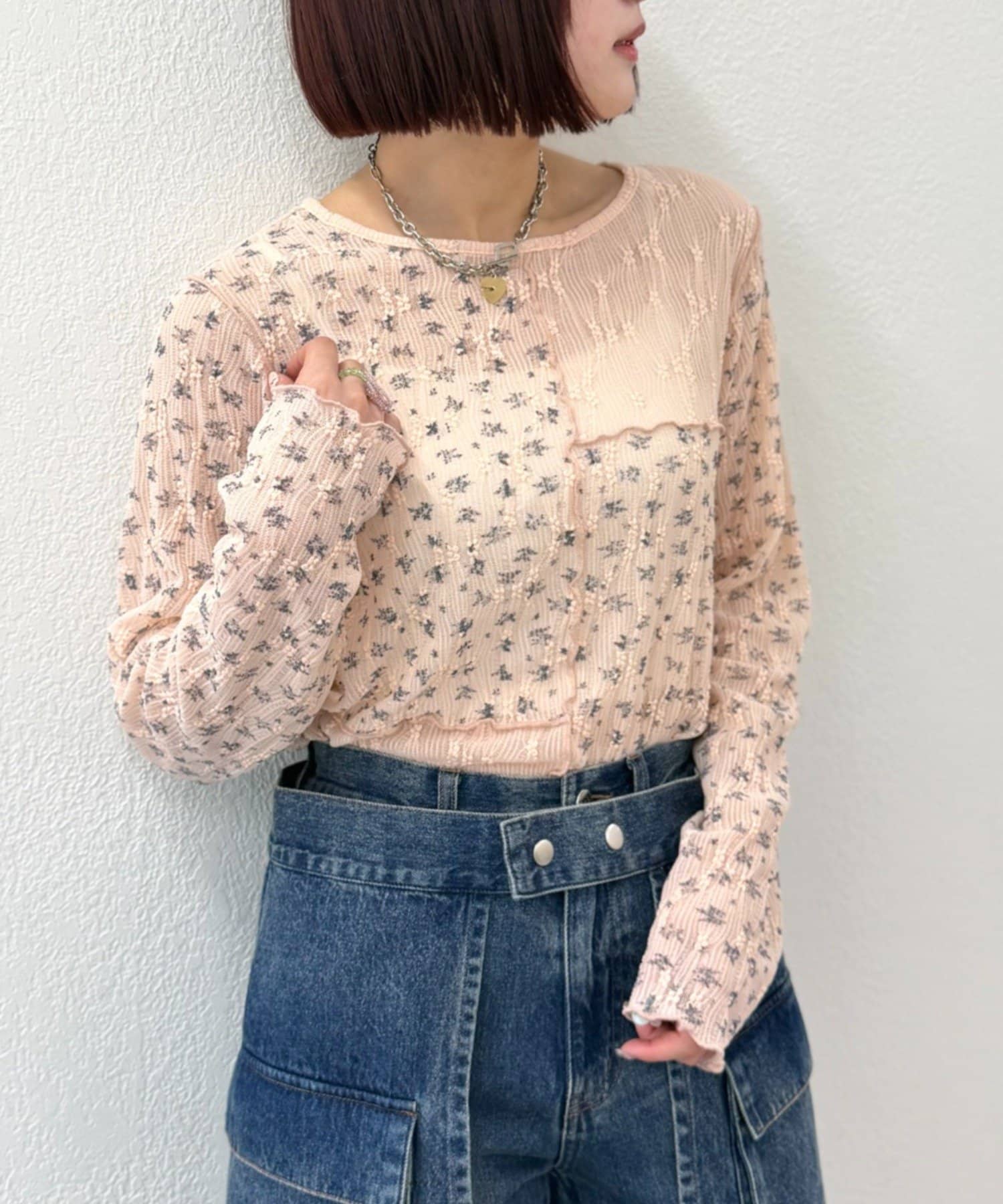 w closet(ダブルクローゼット) 花柄パッチワークT