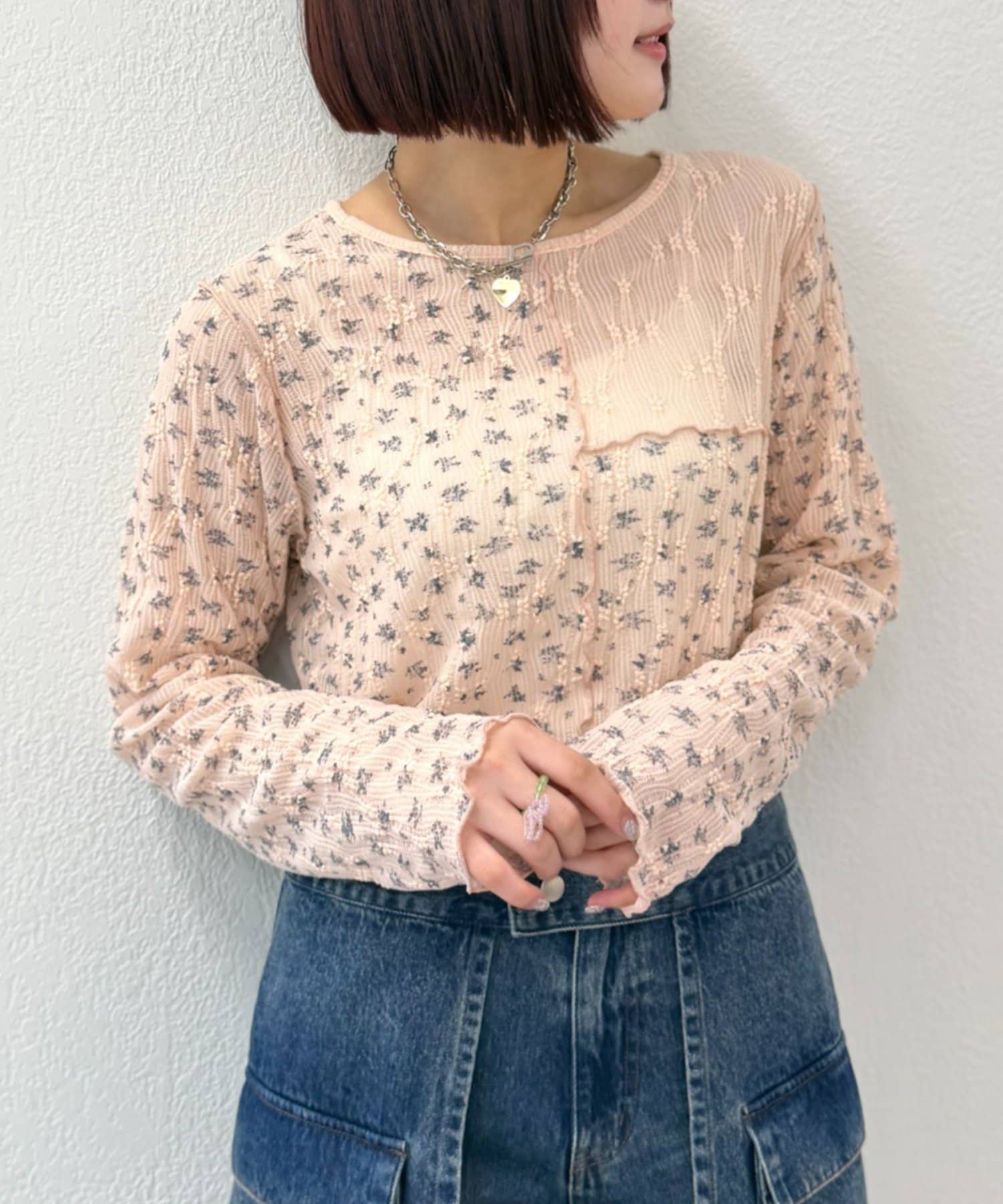 w closet(ダブルクローゼット) 花柄パッチワークT