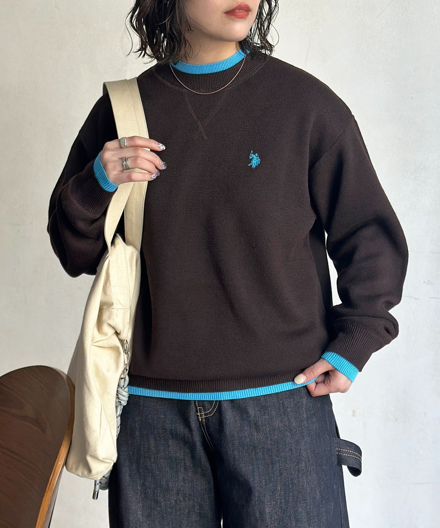 CPCM(シーピーシーエム) 【U.S. POLO ASSN.】配色レイヤークルーニット