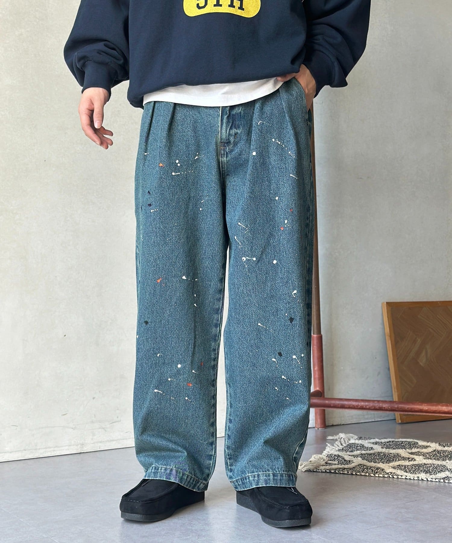 CPCM(シーピーシーエム) 古着ライクペイントワイドパンツ